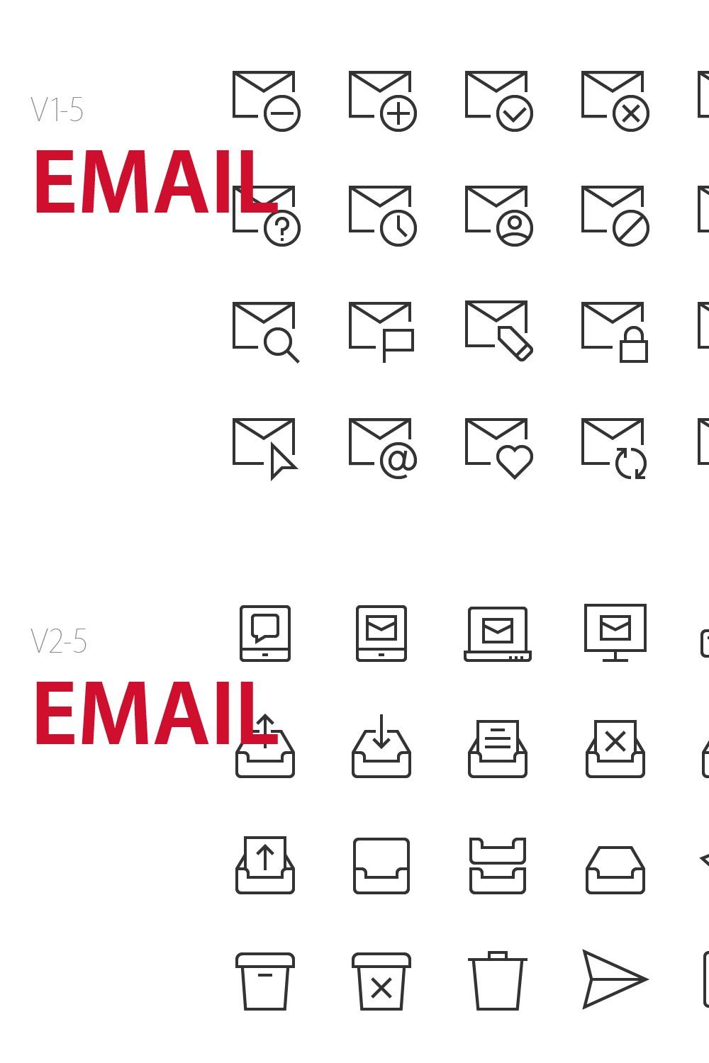 100 Email UI icons pinterest preview image.