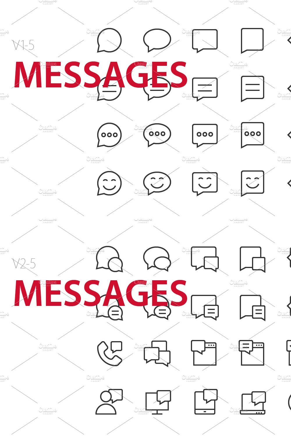 100 Messages UI icons pinterest preview image.