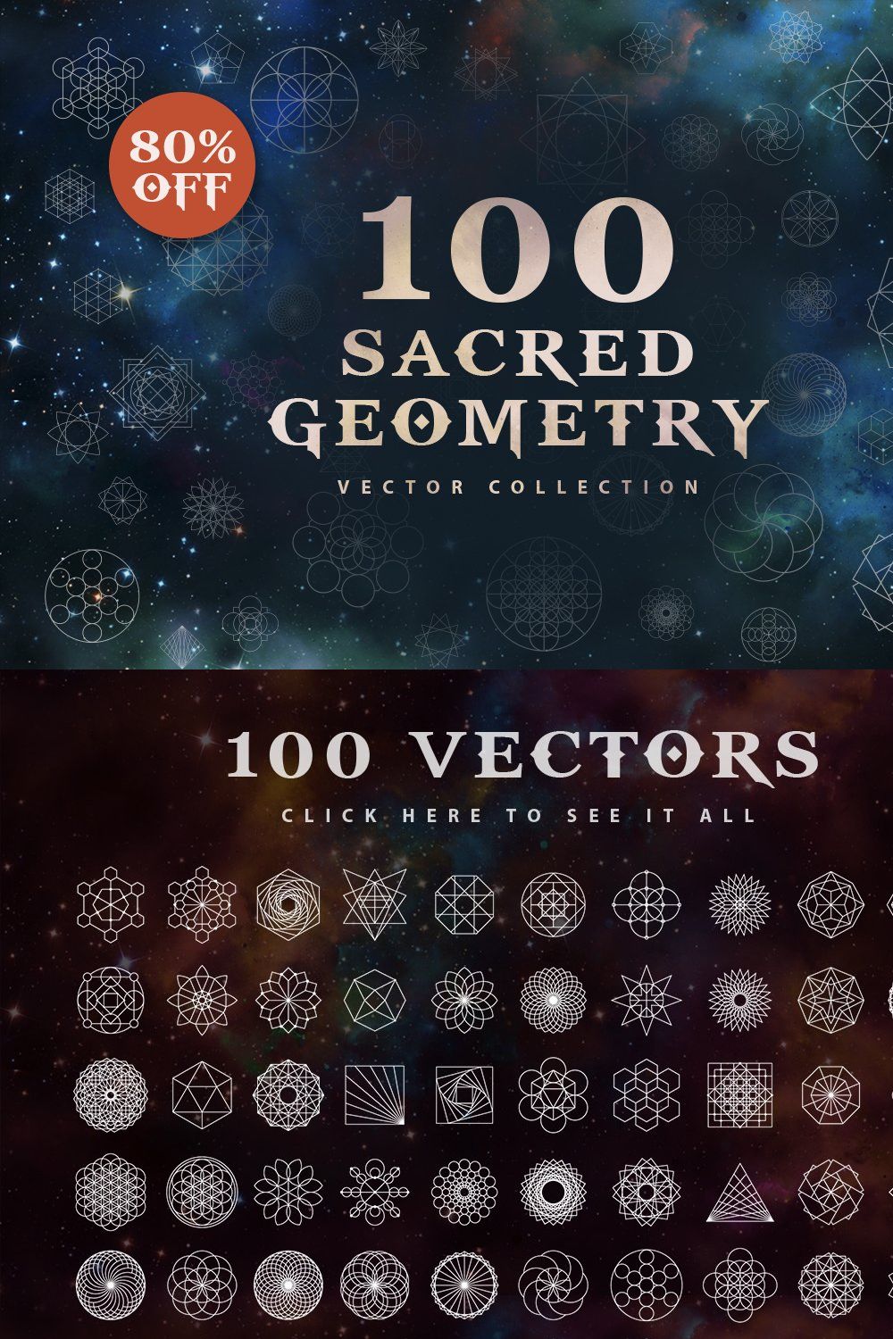 100 Sacred Geometry Vectors pinterest preview image.