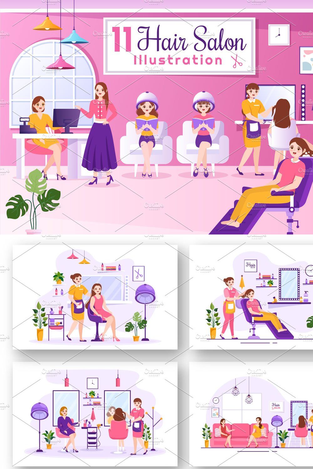 11 Hair Salon Illustration pinterest preview image.