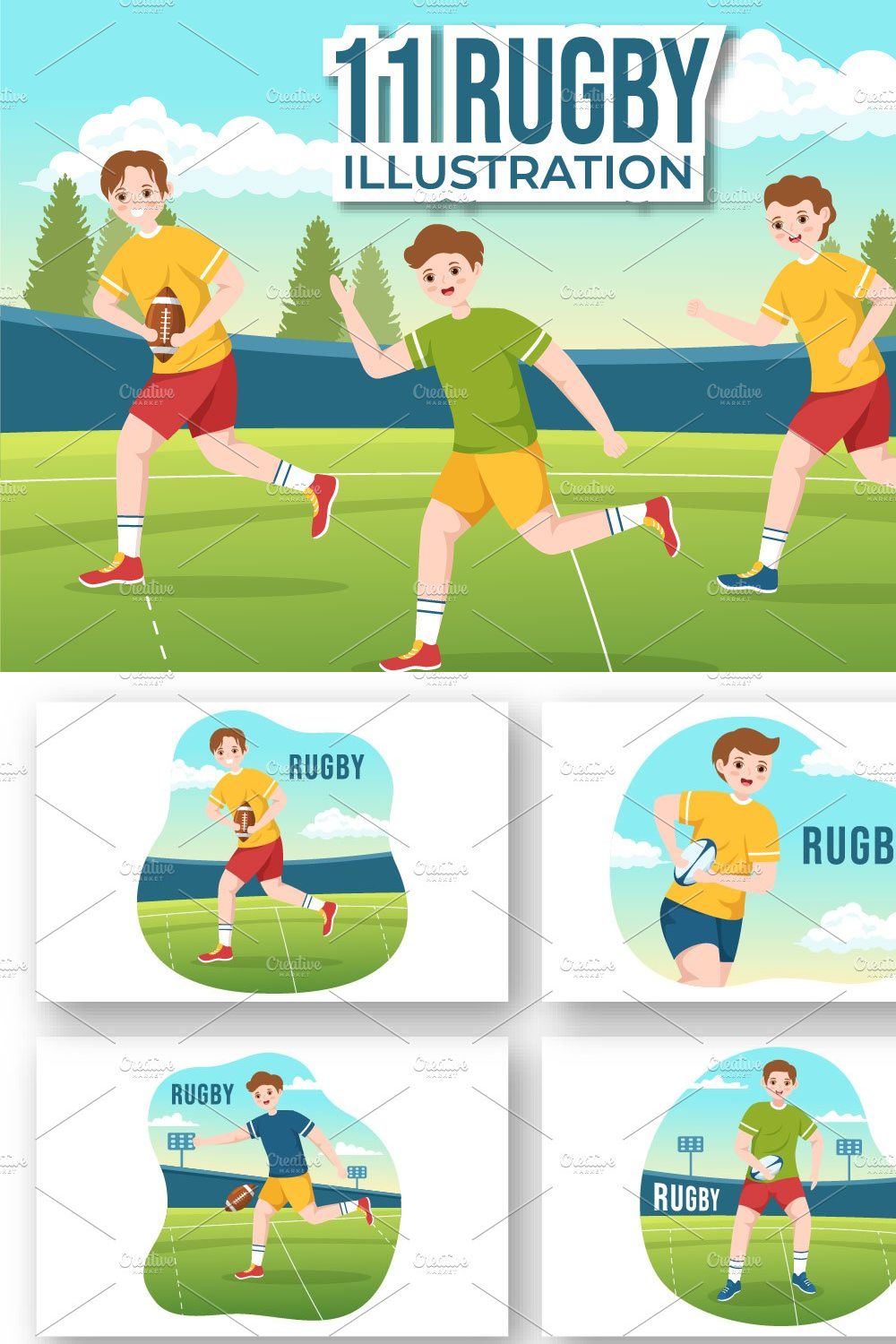 11 Rugby Player Illustration pinterest preview image.