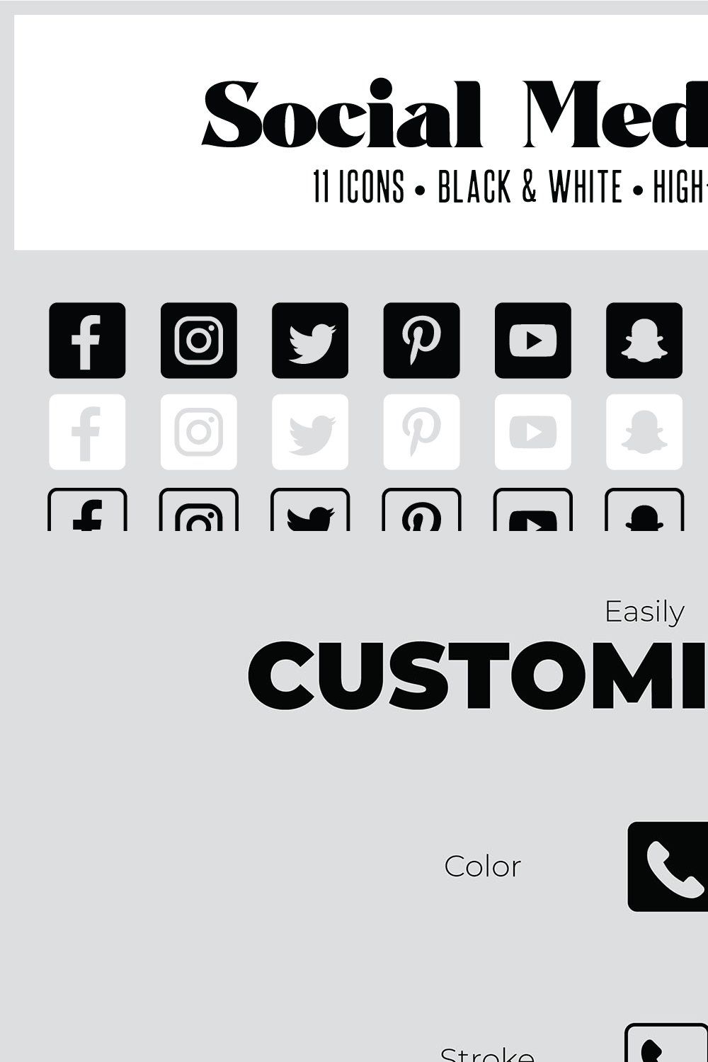 11 Square Social Media Icons Custom pinterest preview image.