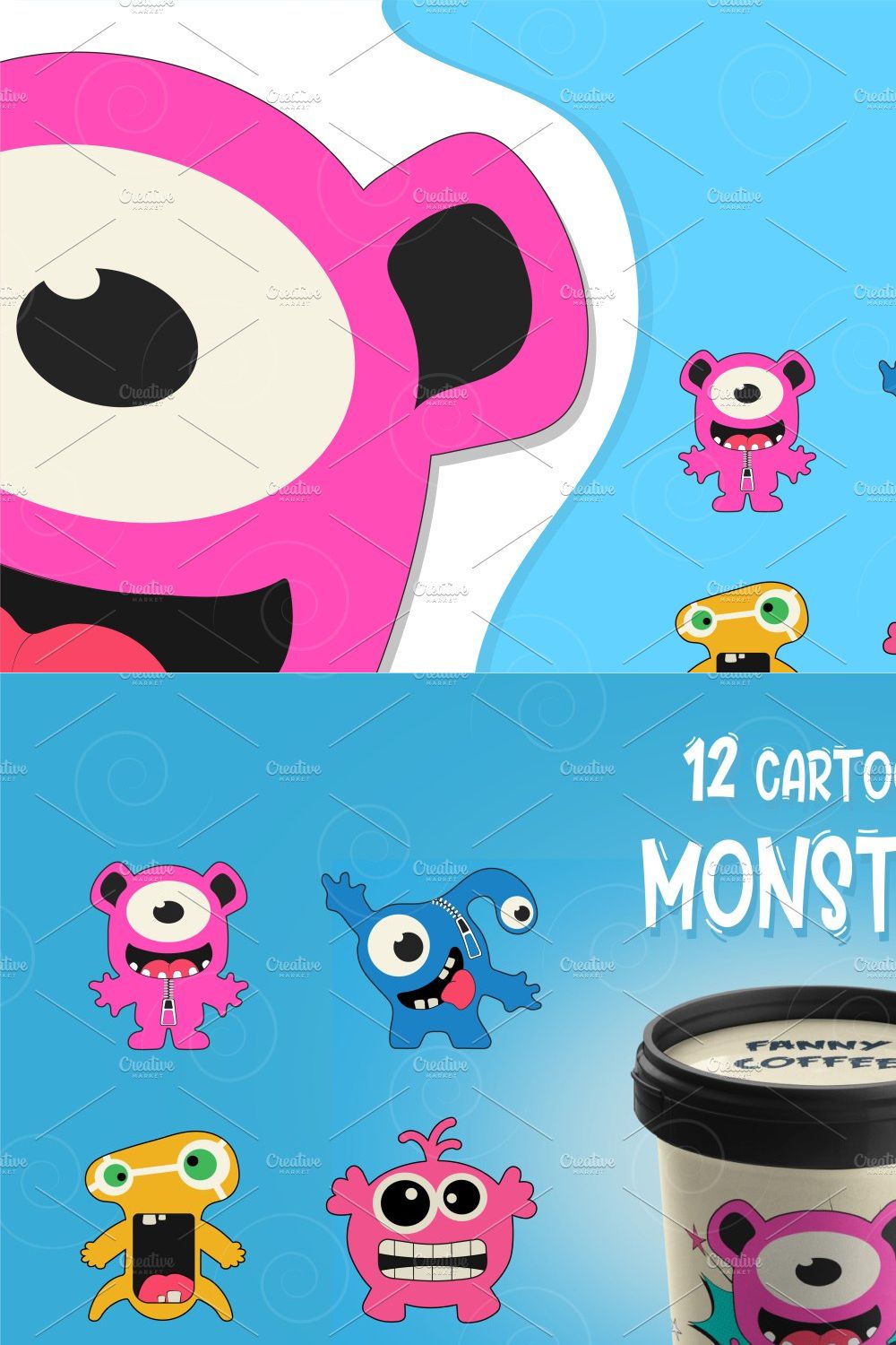 12 Cartoon Monsters. pinterest preview image.