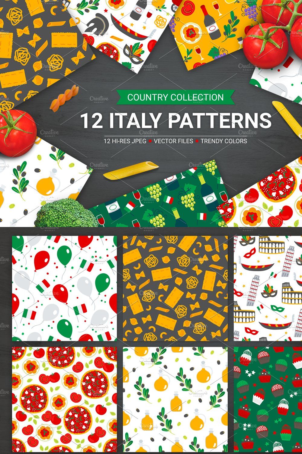 12 Italy Seamless Patterns pinterest preview image.