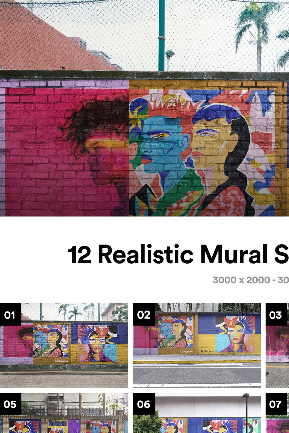 12 Mural Street Mockup - PSD pinterest preview image.