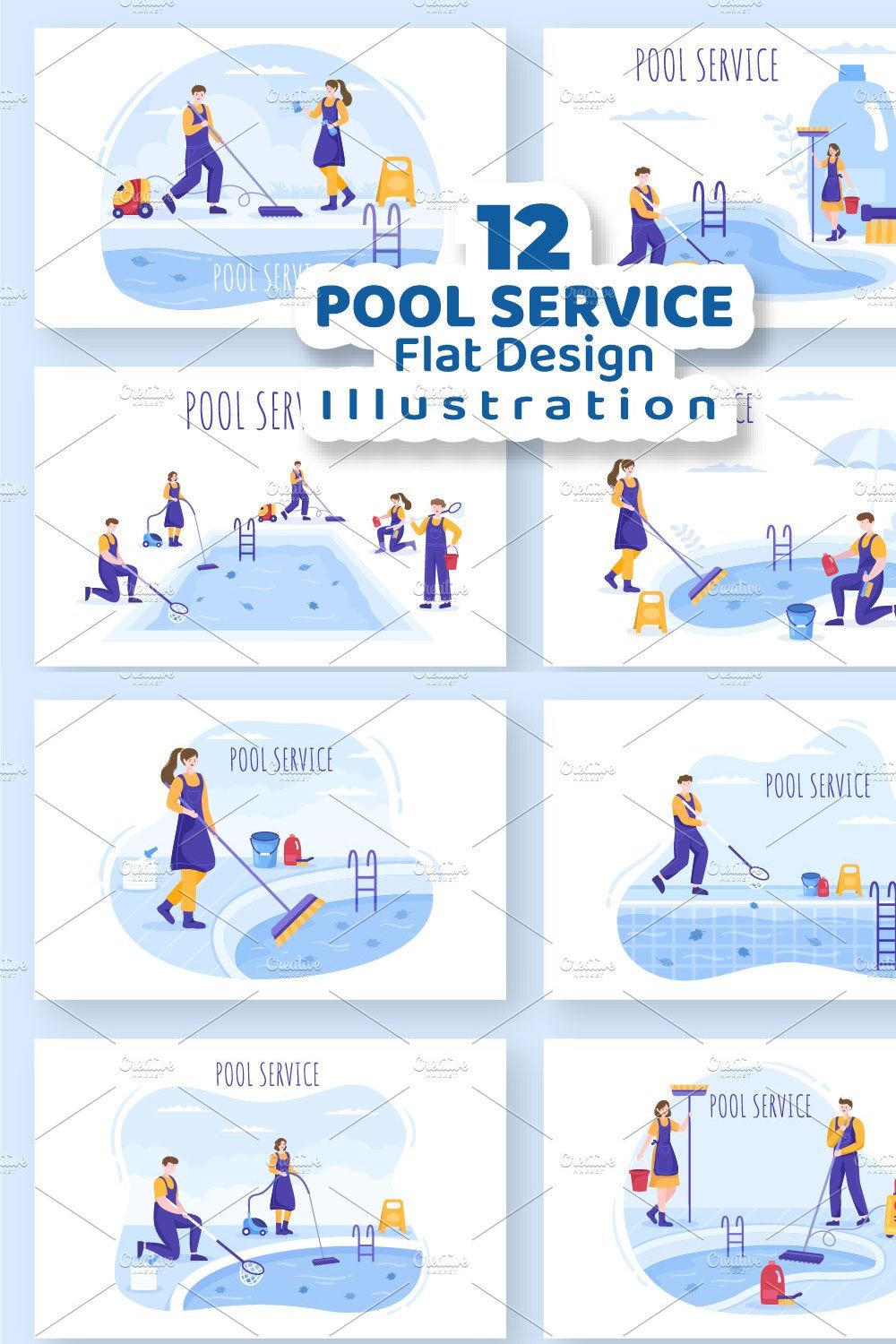 12 Pool Service Worker Illustration pinterest preview image.