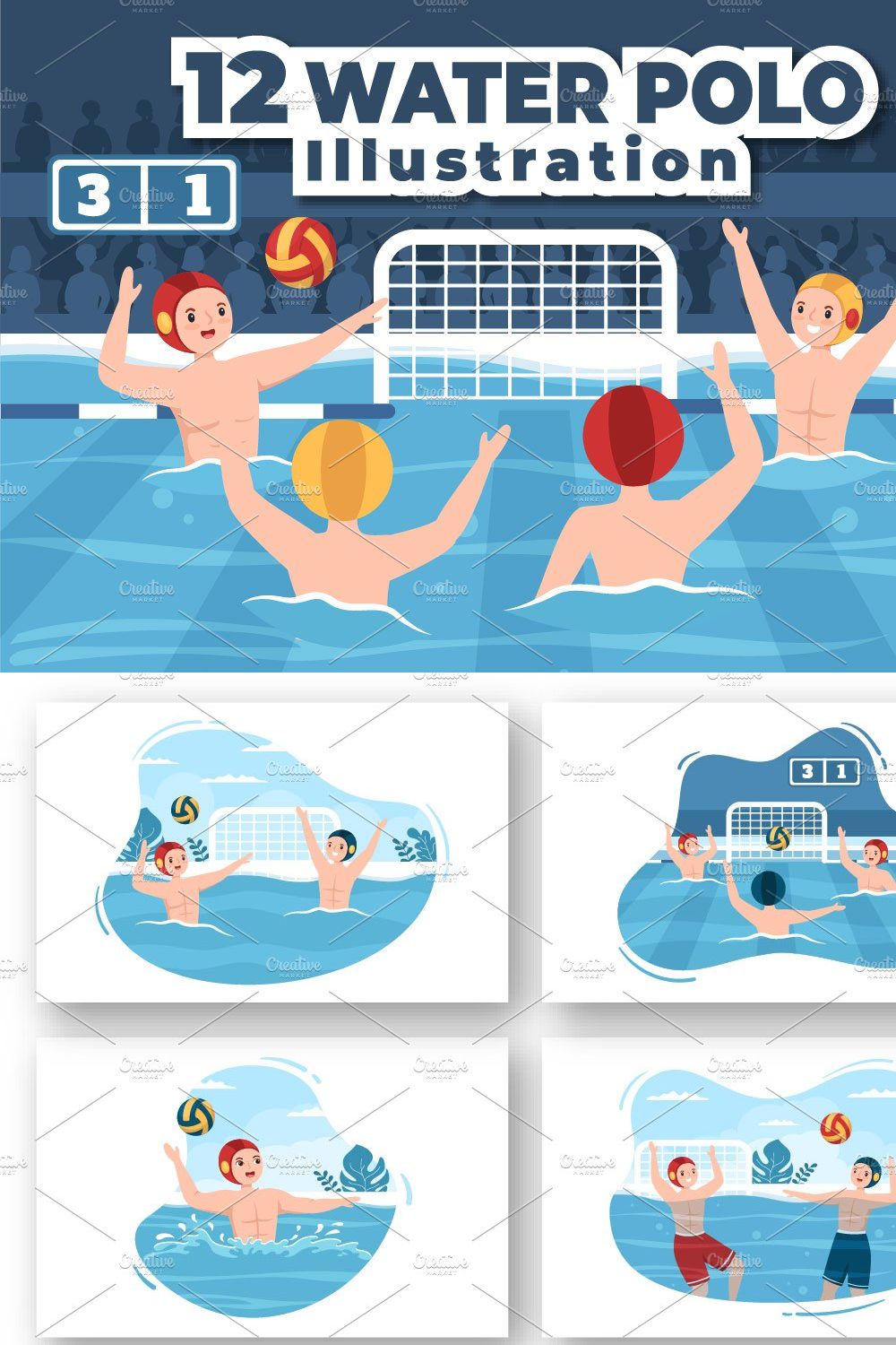 12 Water Polo Sport Illustration pinterest preview image.
