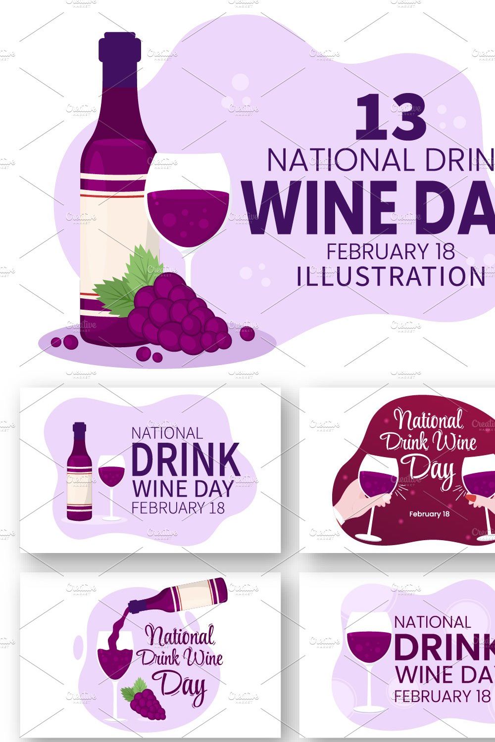 13 Drink Wine Day Illustration pinterest preview image.