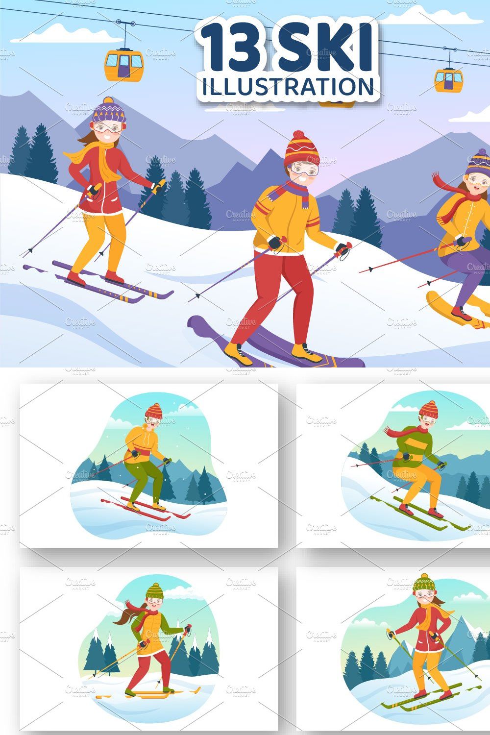 13 Ski Winter Sport Illustration pinterest preview image.
