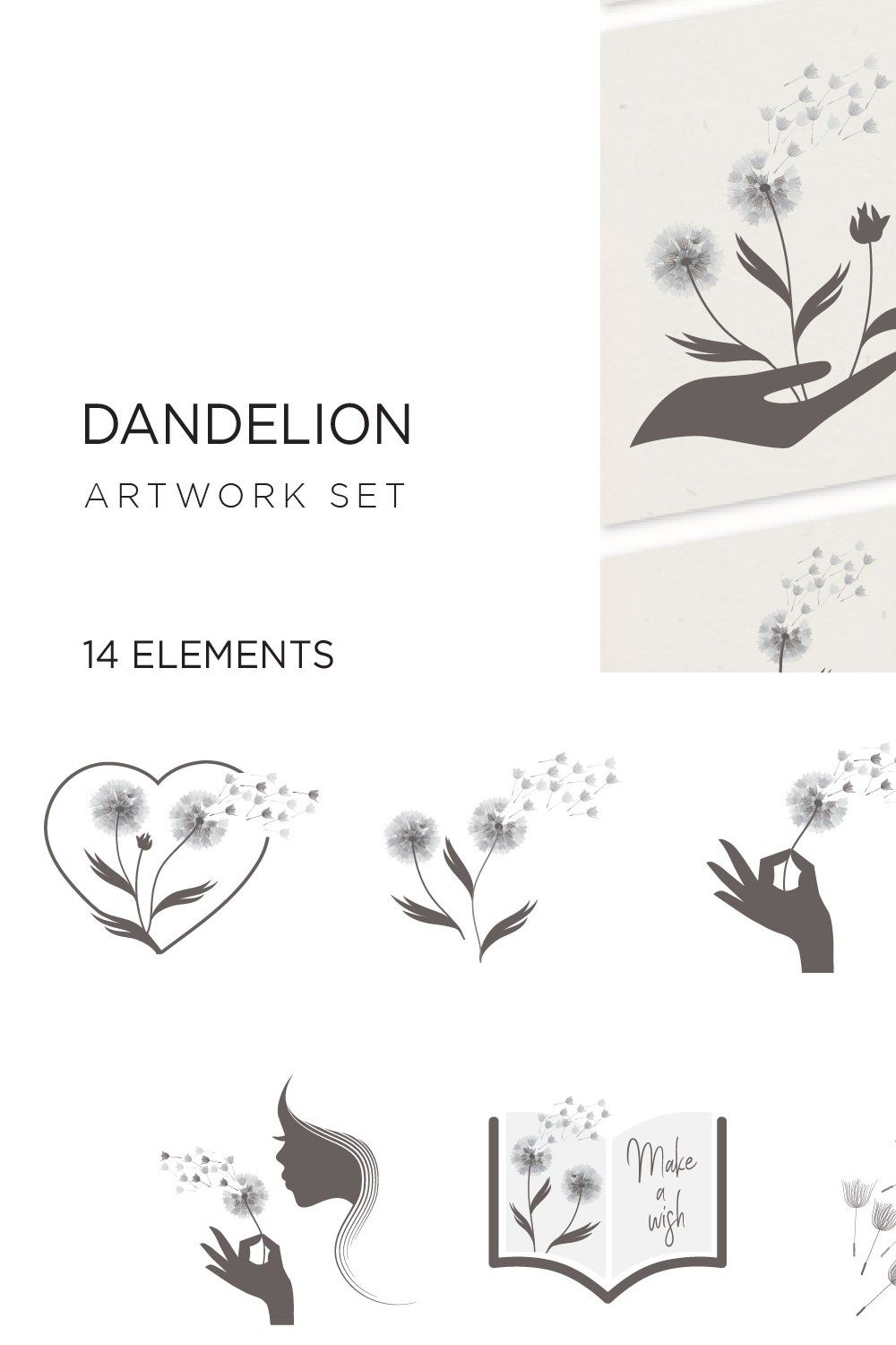 14 dandelion flower, svg pinterest preview image.