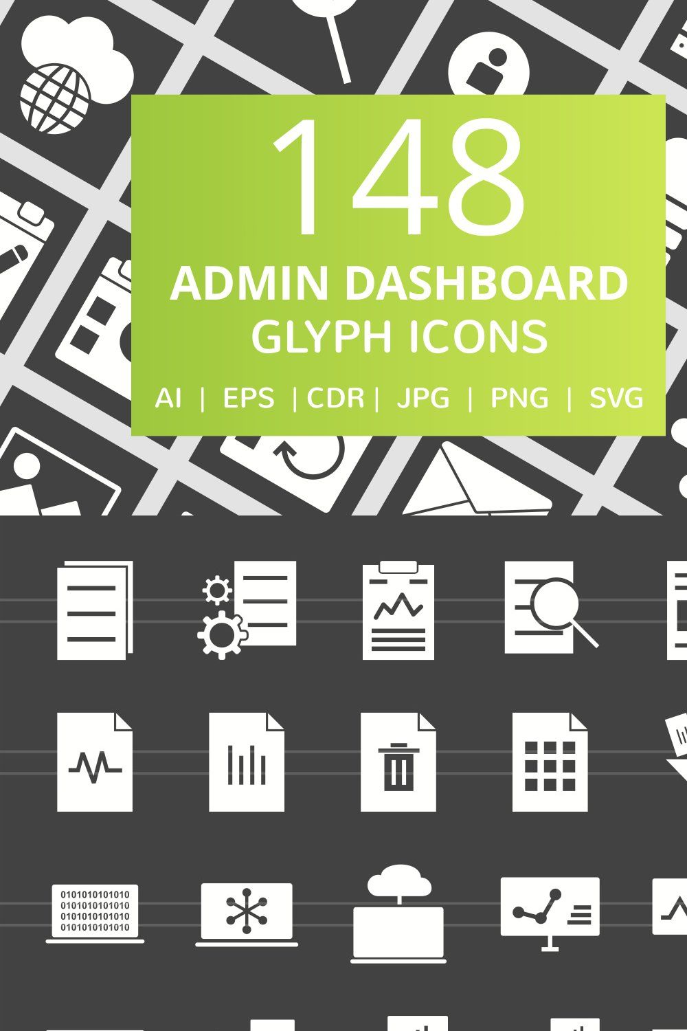 148 Admin Dashboard Glyph Icons pinterest preview image.