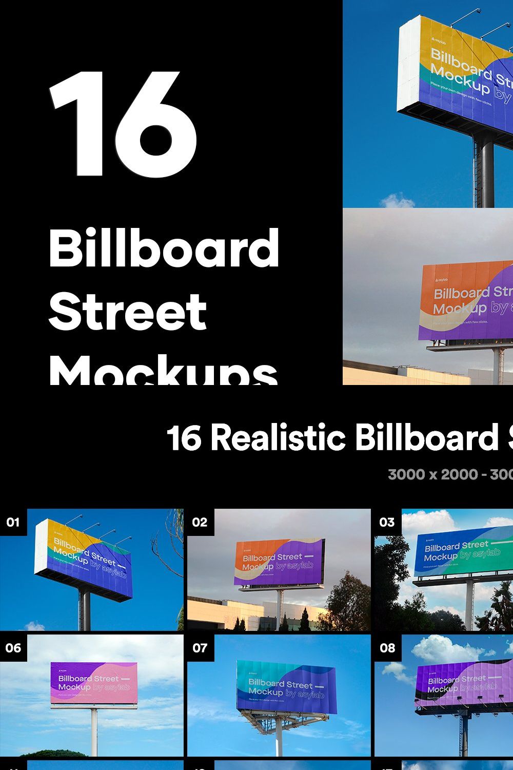 16 Billboard Street Mockups - PSD pinterest preview image.