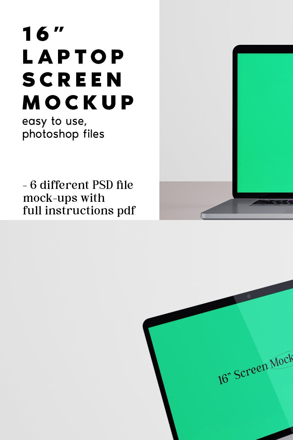 16" MacBook Pro Photoshop Mockups x6 pinterest preview image.
