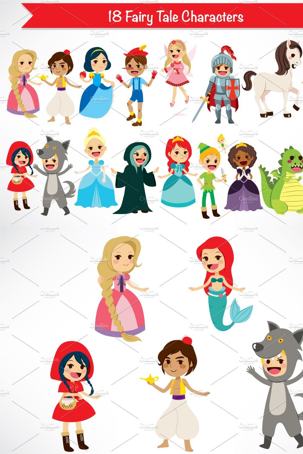 18 Fairy Tale Characters pinterest preview image.