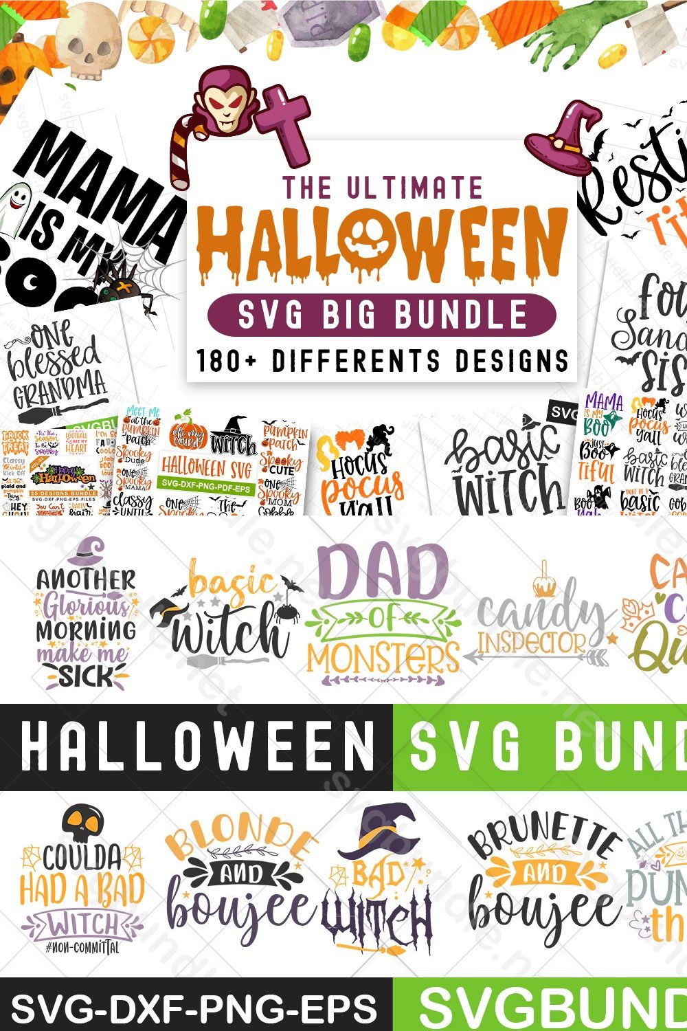 180+ Halloween SVG Big Bundle pinterest preview image.