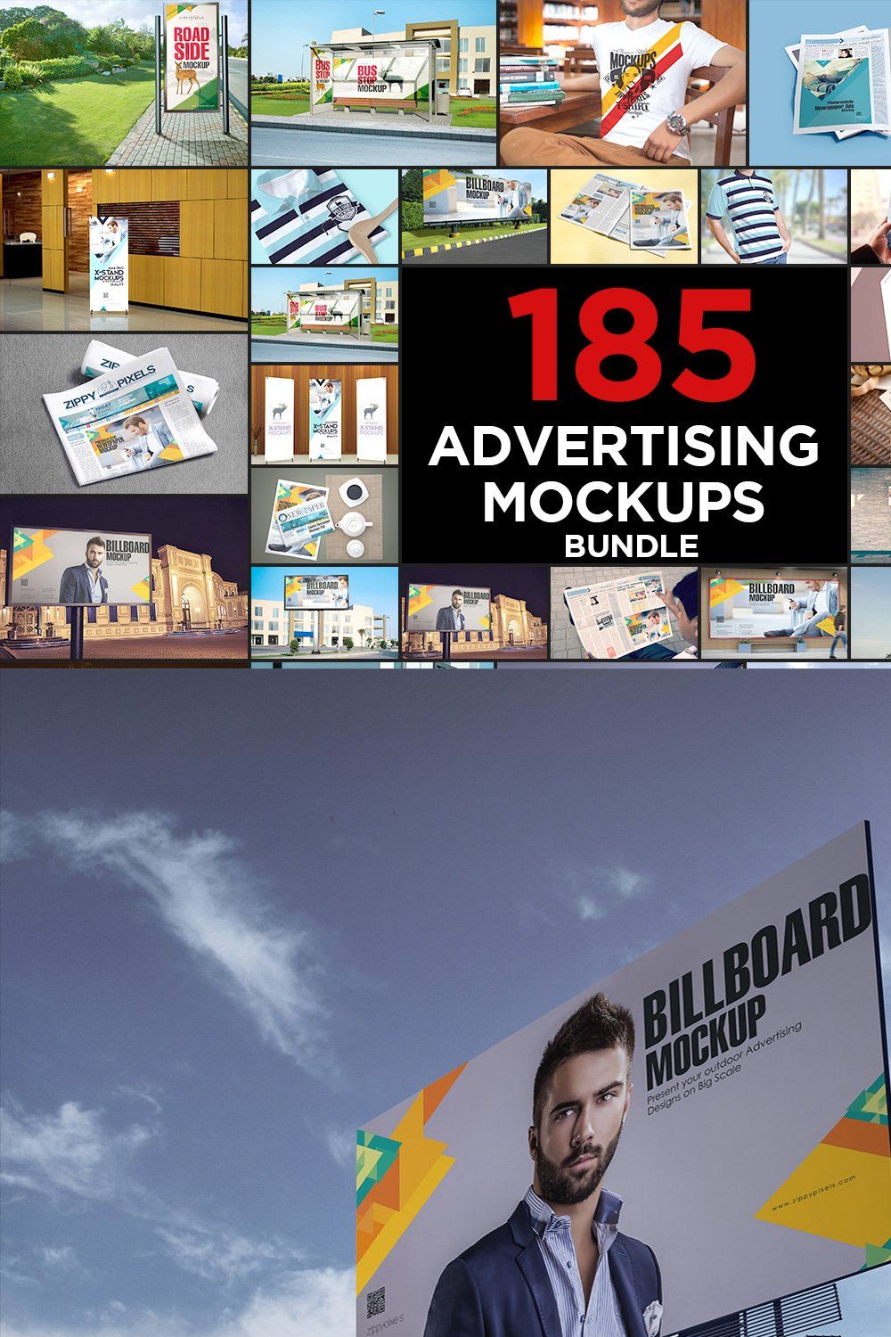 185 Advertising Mockups Bundle pinterest preview image.
