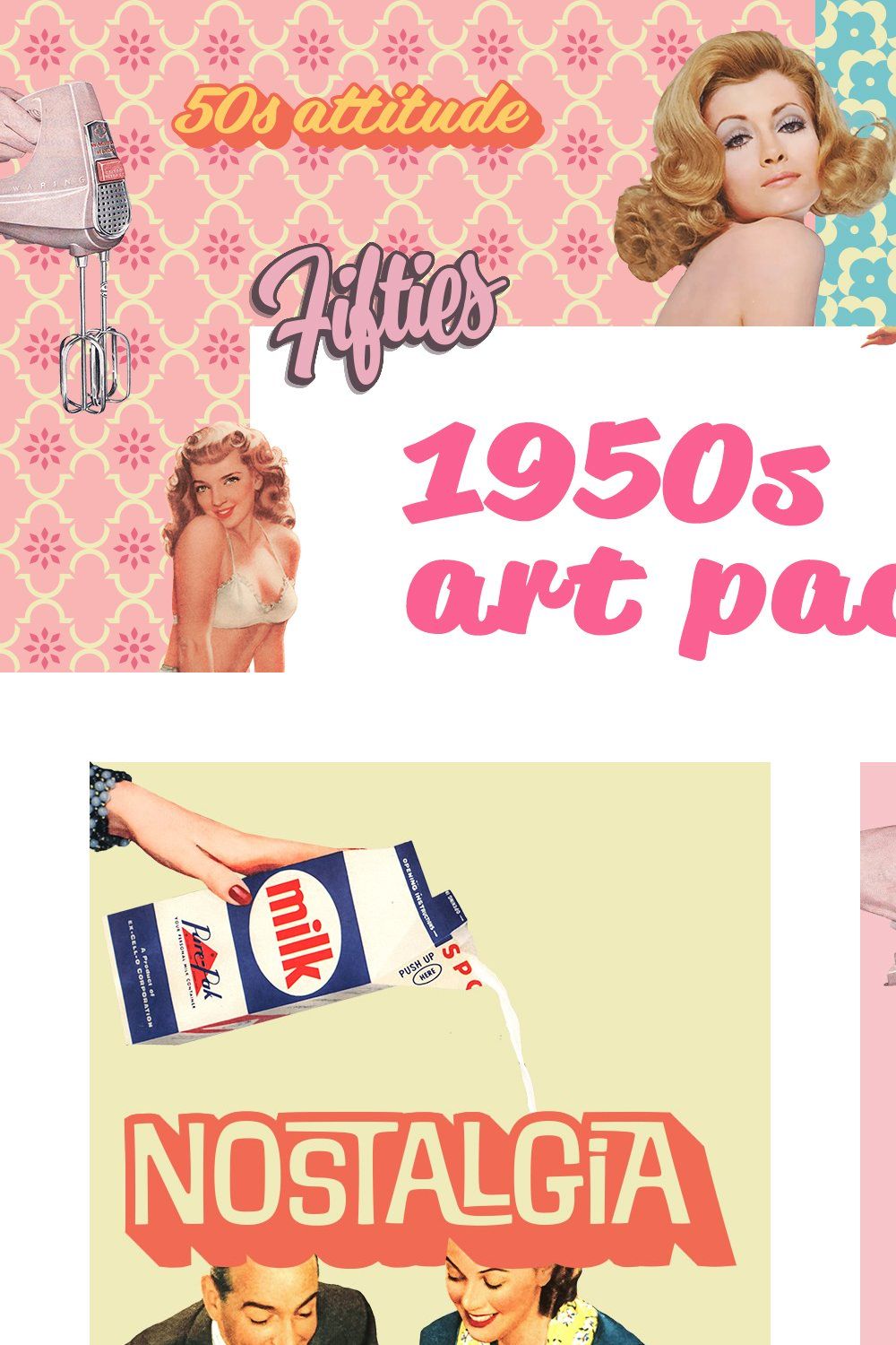 1950s Collage Art Pack pinterest preview image.