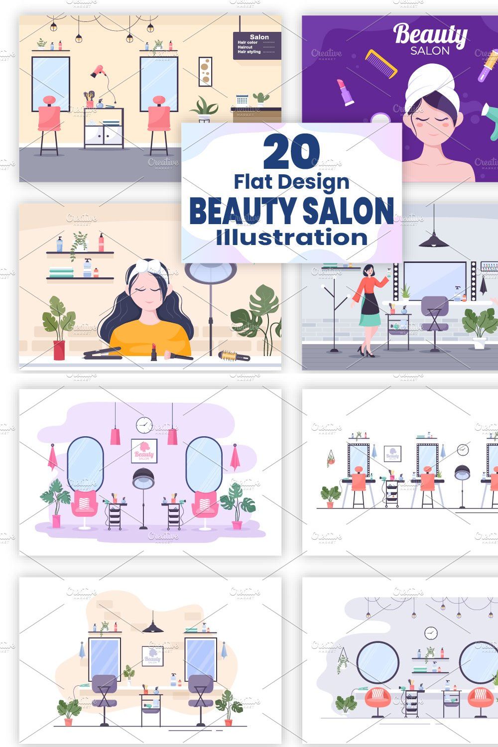 20 Beauty Salon Flat Illustration pinterest preview image.