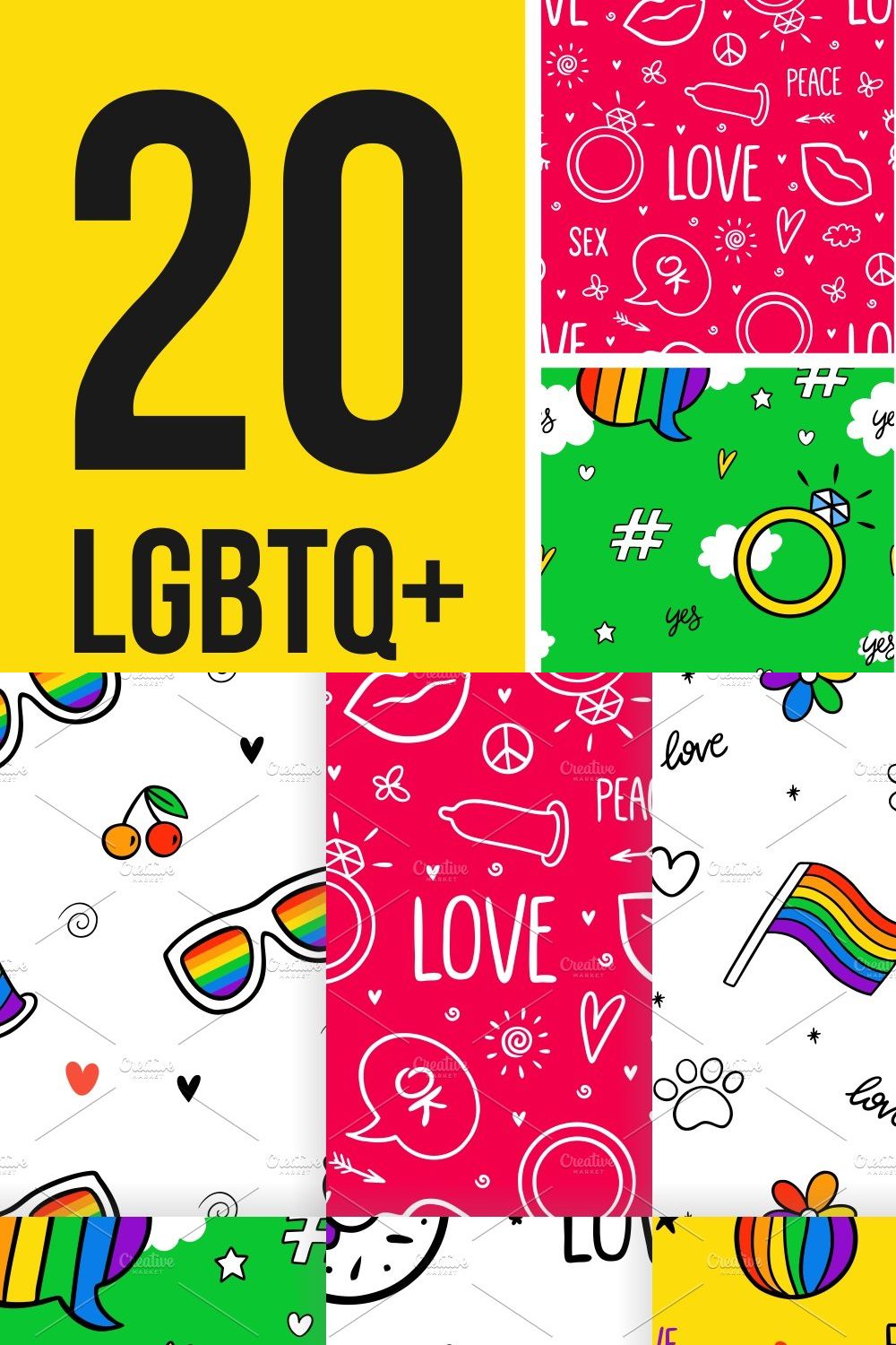 20 LGBTQIA+ Never Ending Patterns pinterest preview image.
