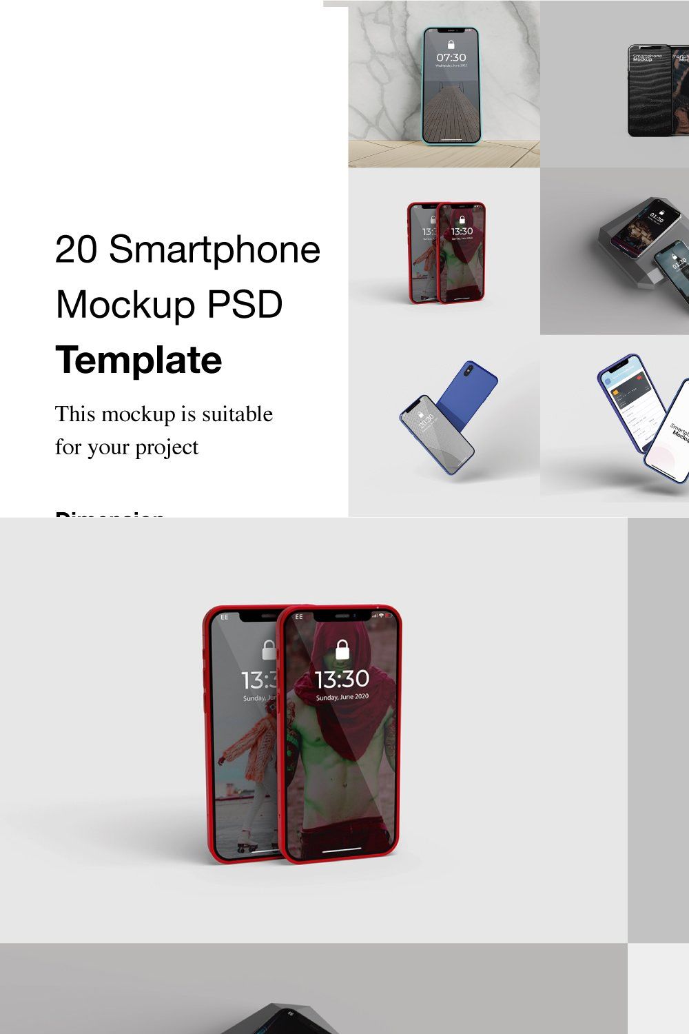 20 Smartphone Mockup PSD Template pinterest preview image.