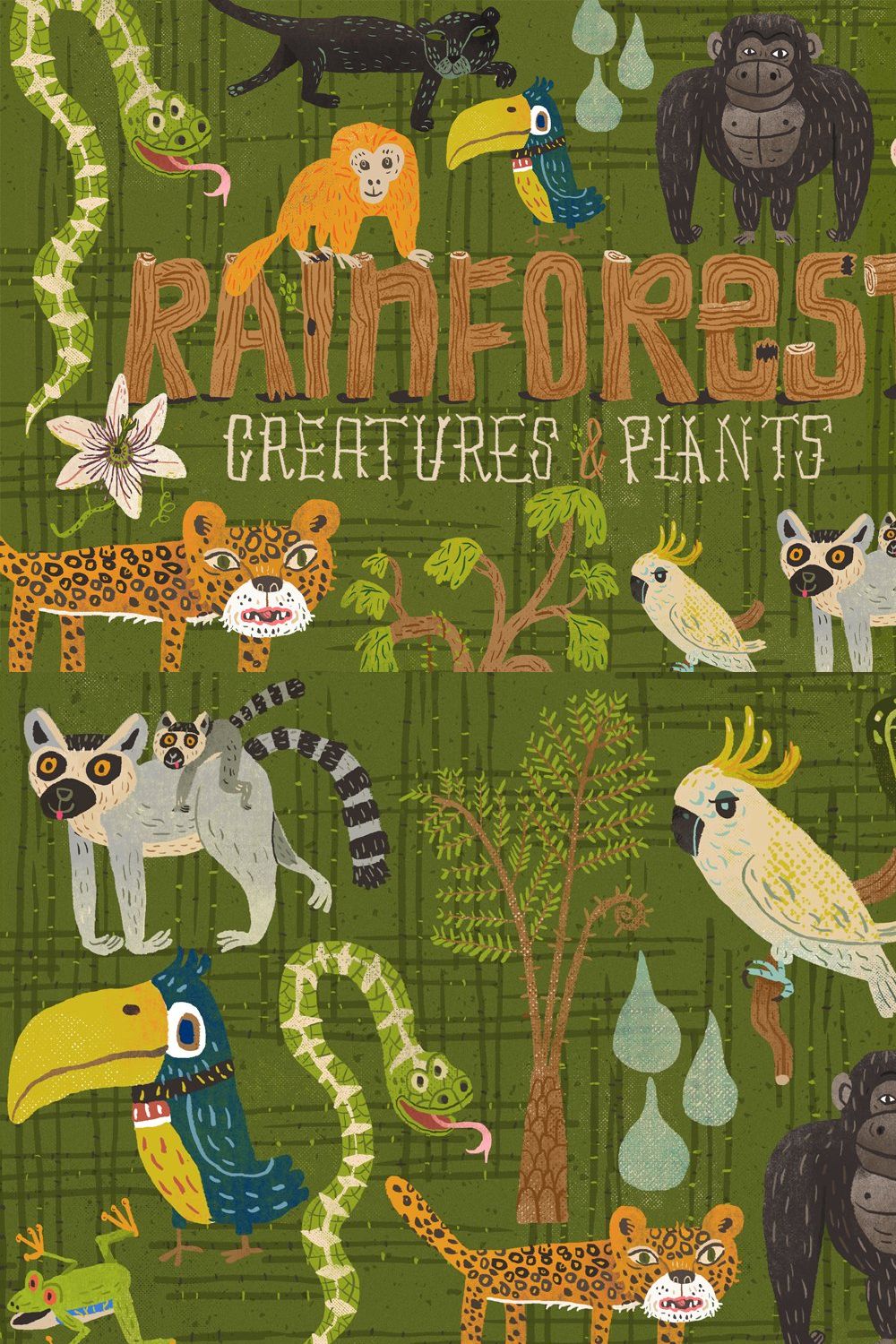 21 Rainforest Creatures & Plants pinterest preview image.