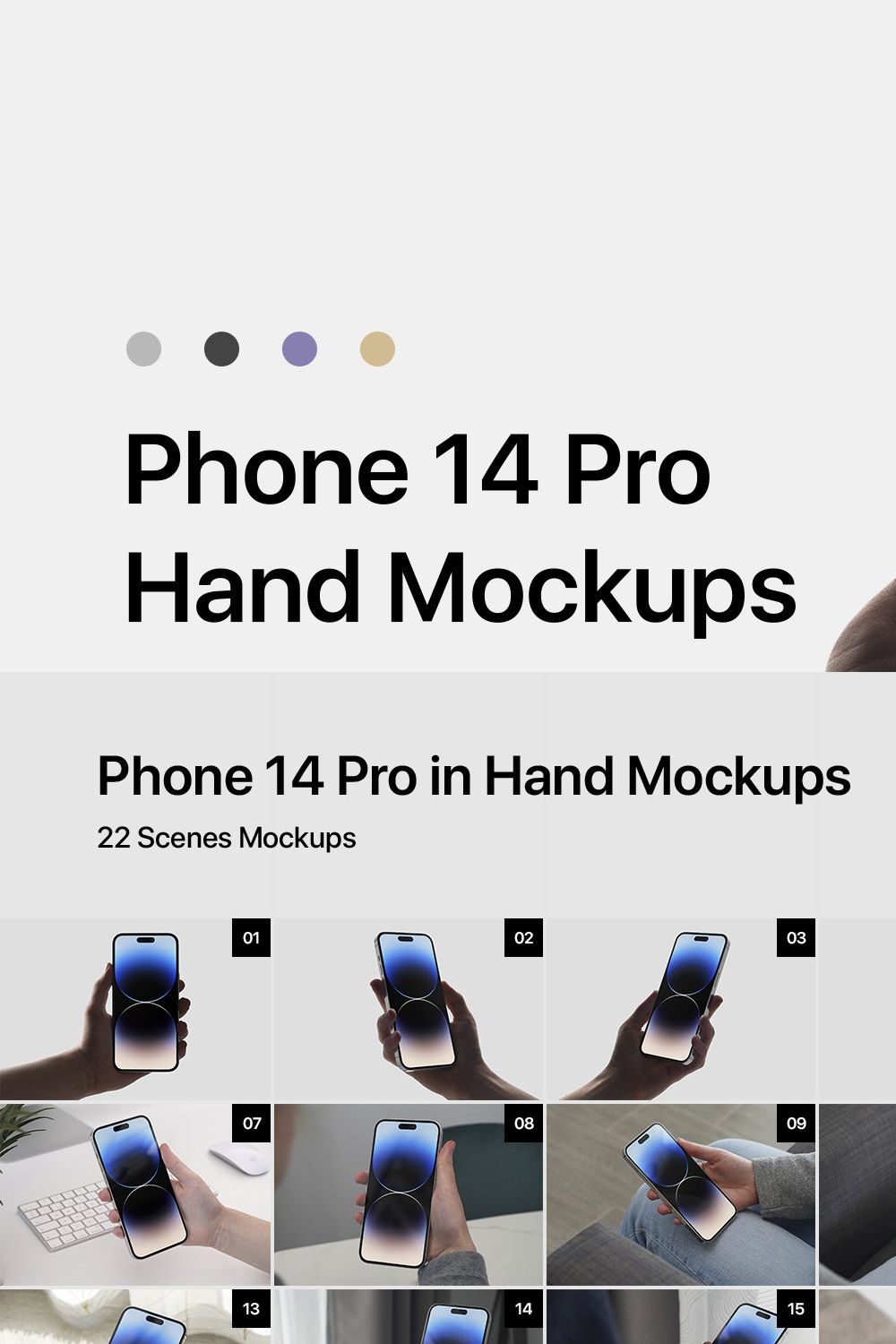 22 Phone 14 Pro In Hand Mockups pinterest preview image.