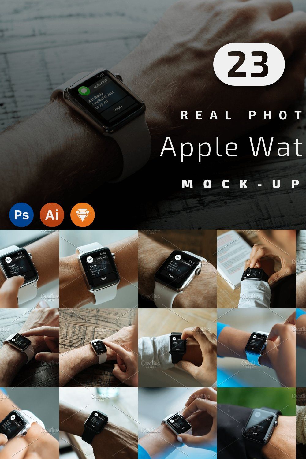 23 Apple Watch Real Photo Mockups pinterest preview image.