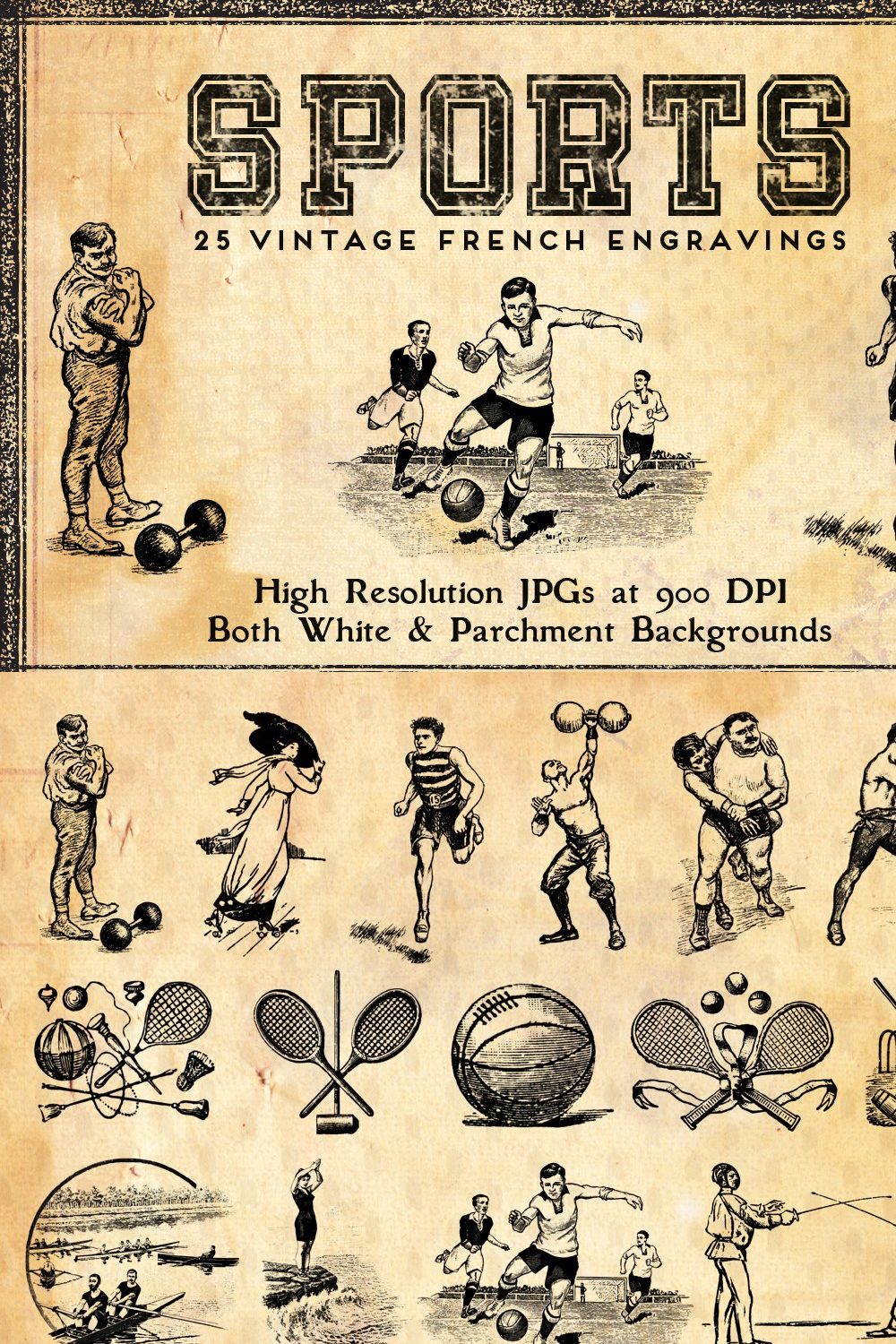 25 Vintage French Sports Engravings pinterest preview image.