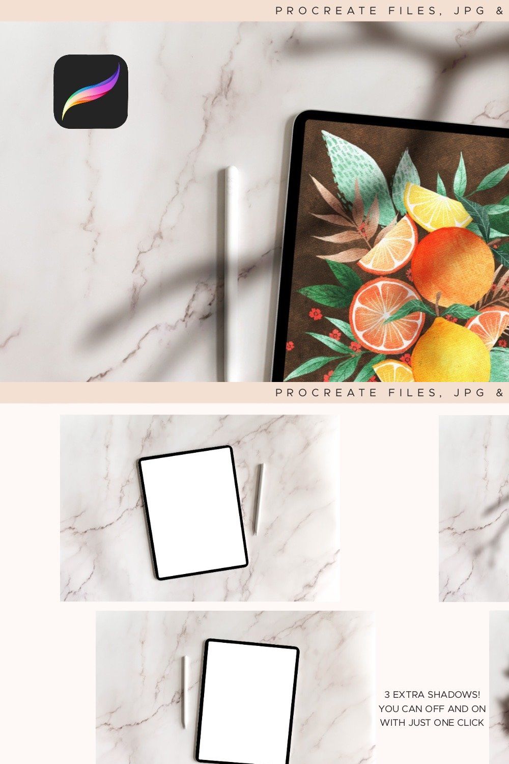 3 iPad mockups for Procreate pinterest preview image.