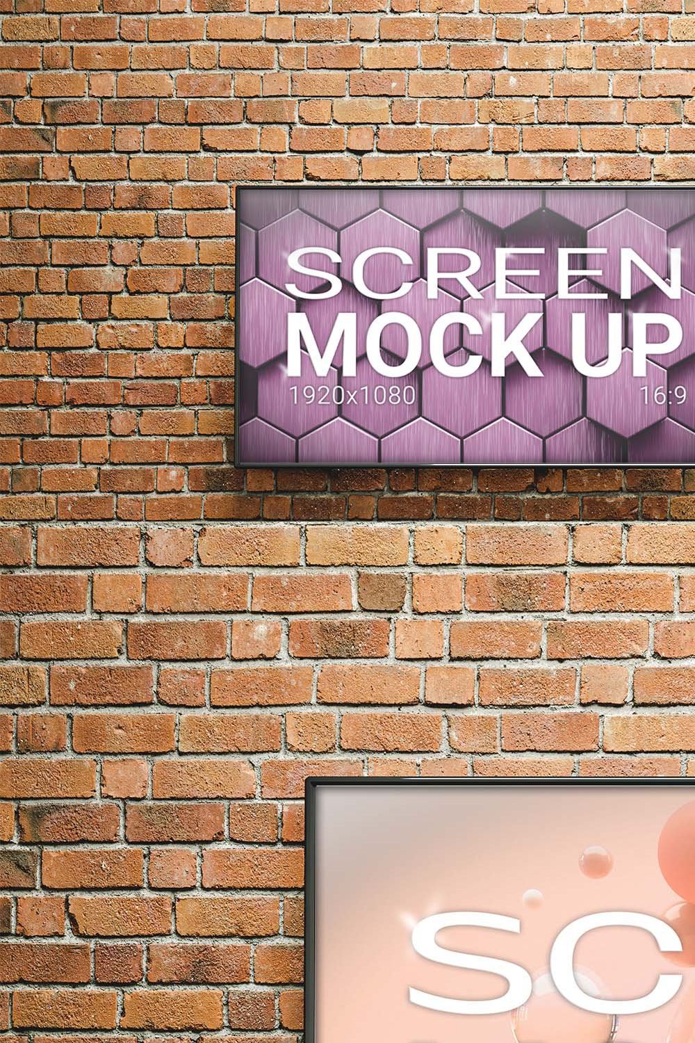 3 Modern TV Mock Ups on Brick Wall pinterest preview image.