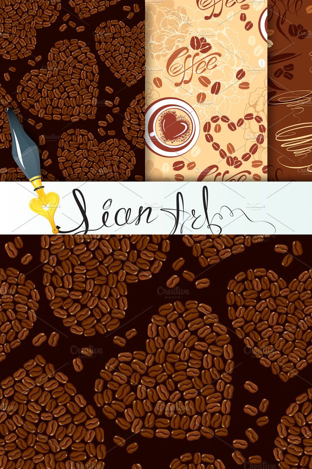 3 Seamless patterns with coffee pinterest preview image.