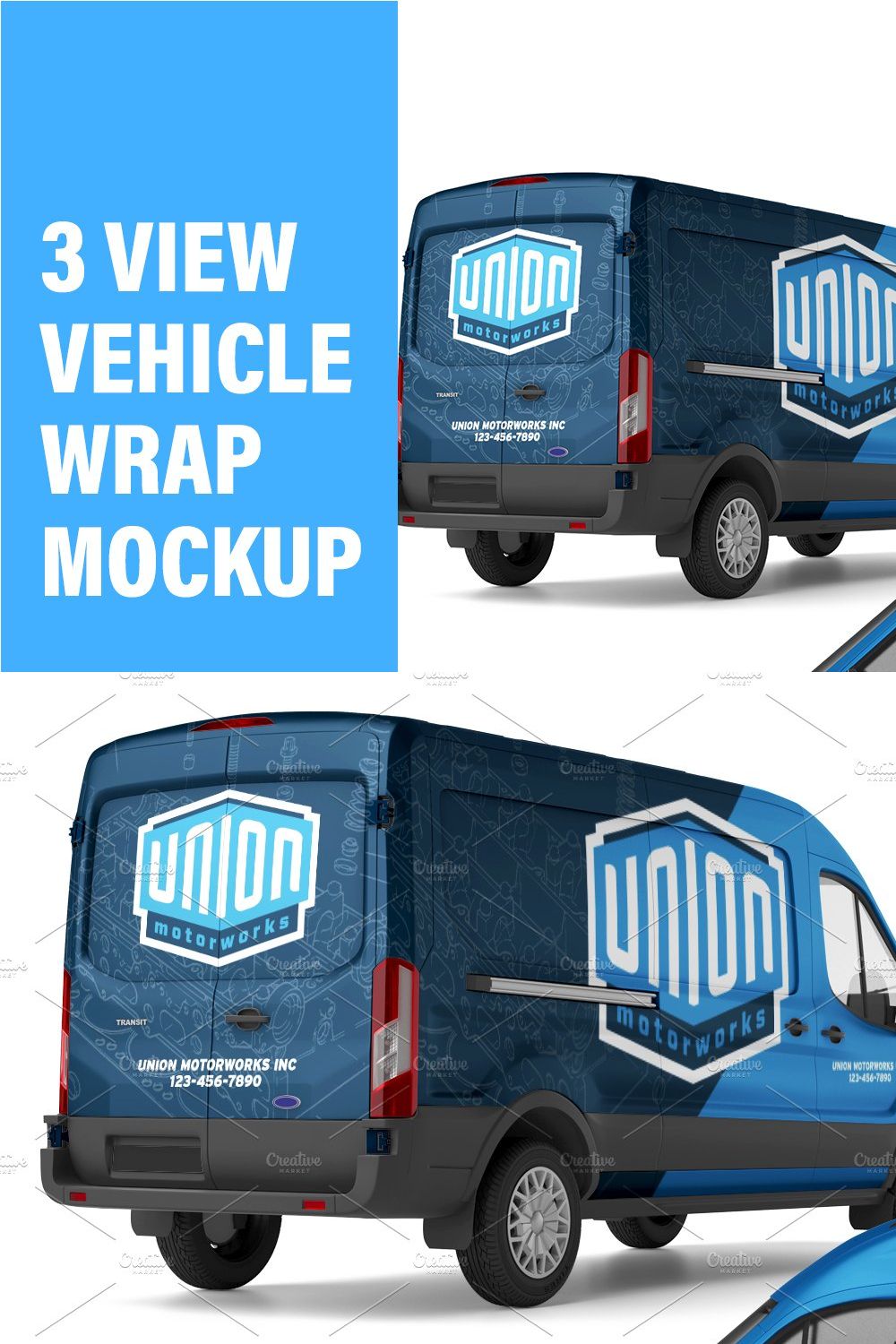 3 View Vehicle Wrap MockUp pinterest preview image.