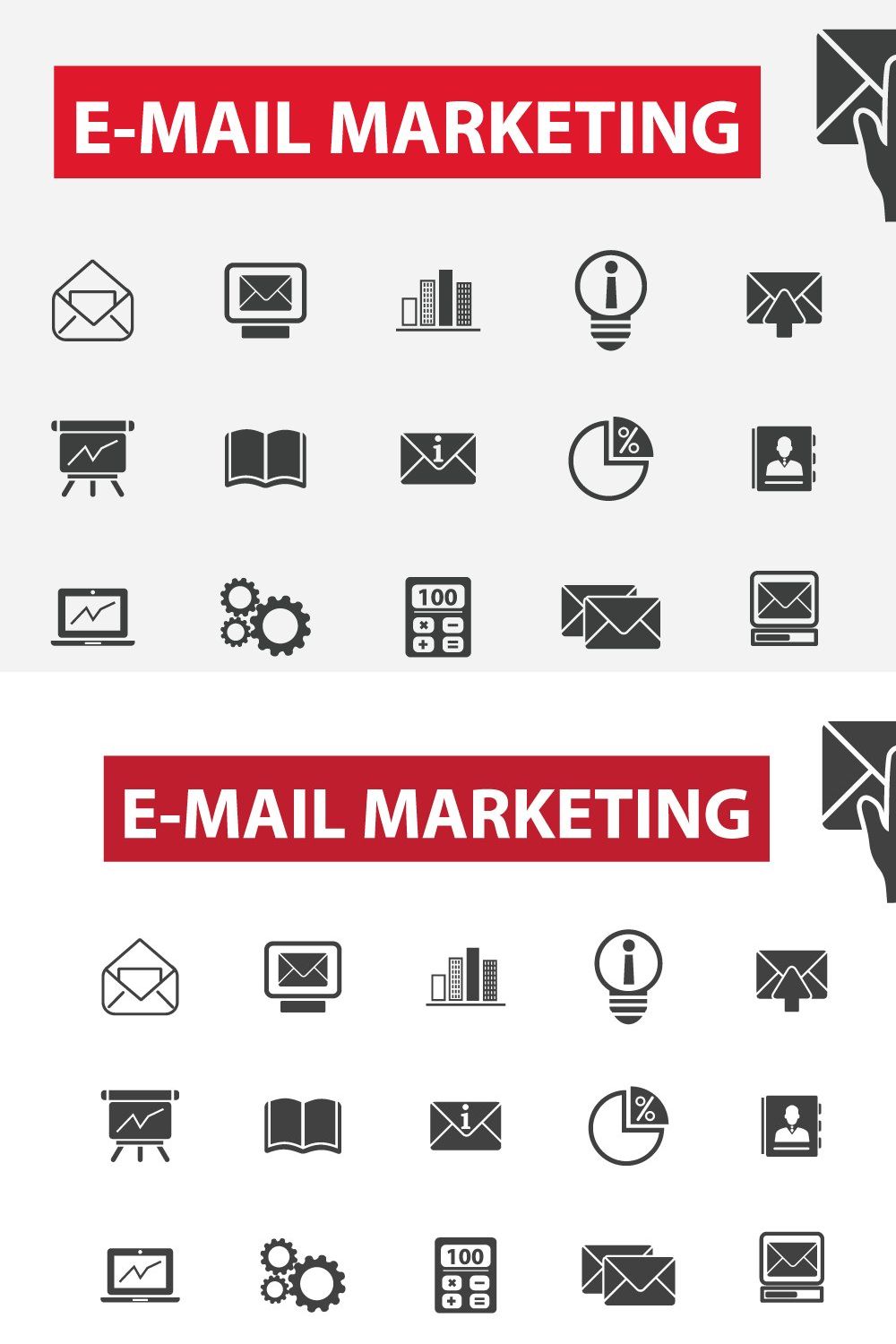 30 e-mail marketing icons pinterest preview image.