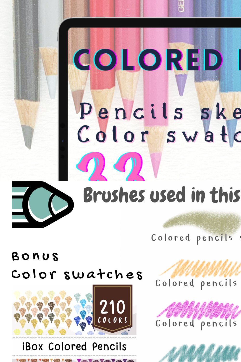 33 Colored pencils procreate brushes pinterest preview image.