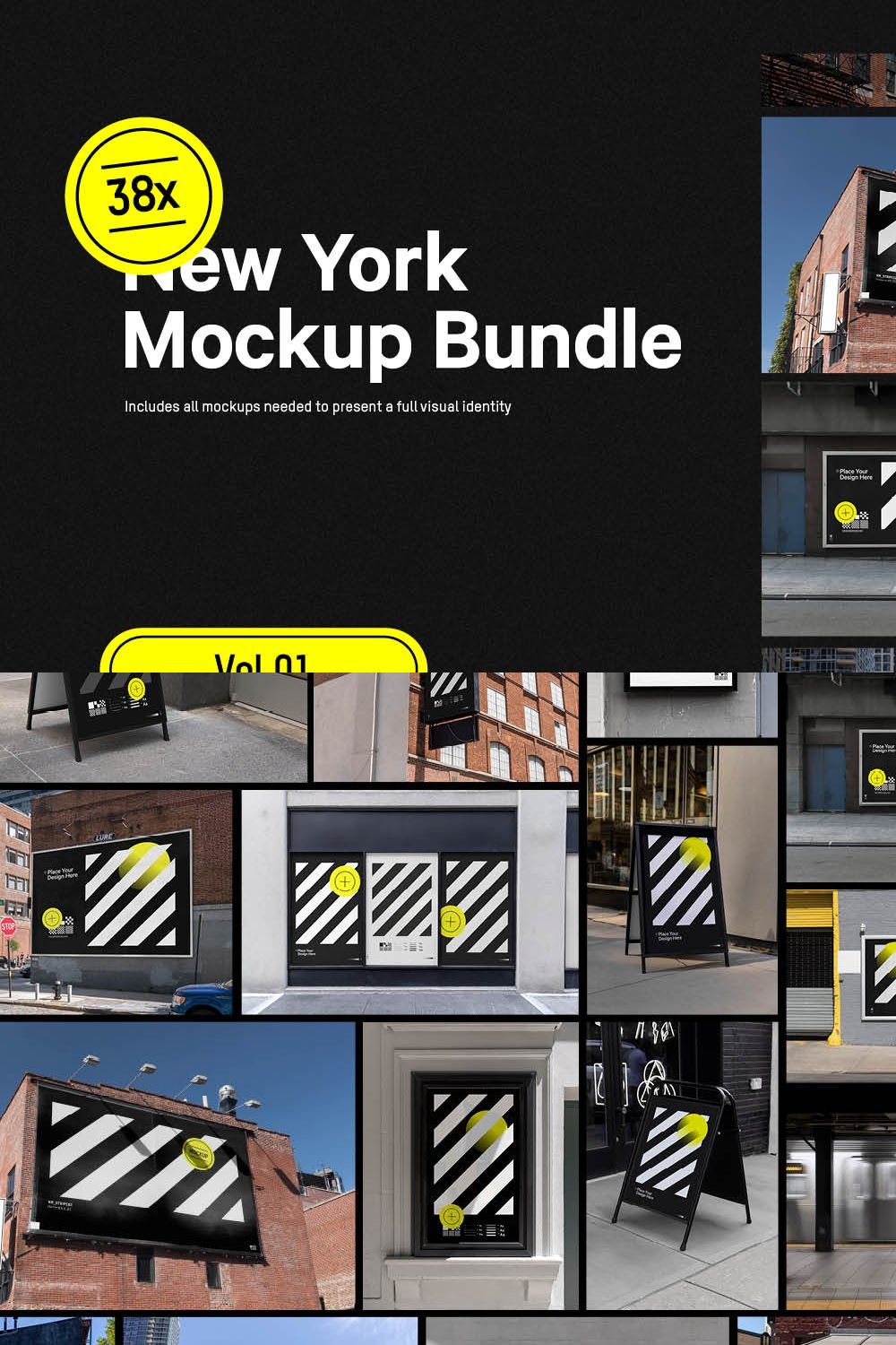 38x New York Poster Mockup Bundle pinterest preview image.