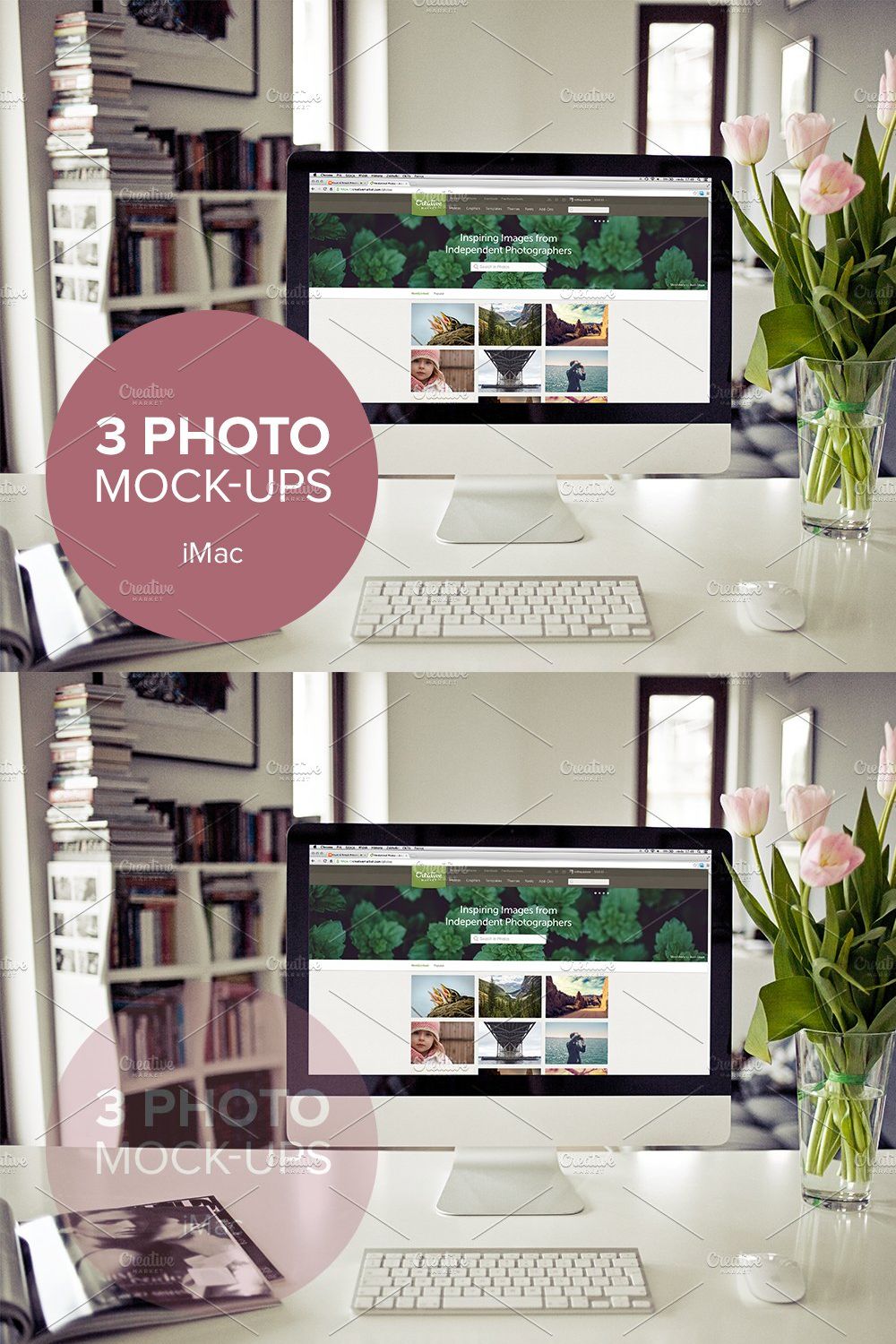 3x Real Photo iMac mockups pinterest preview image.