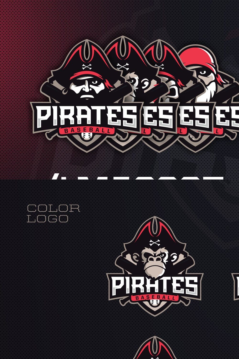 4 Logos With Pirates + Typeface pinterest preview image.