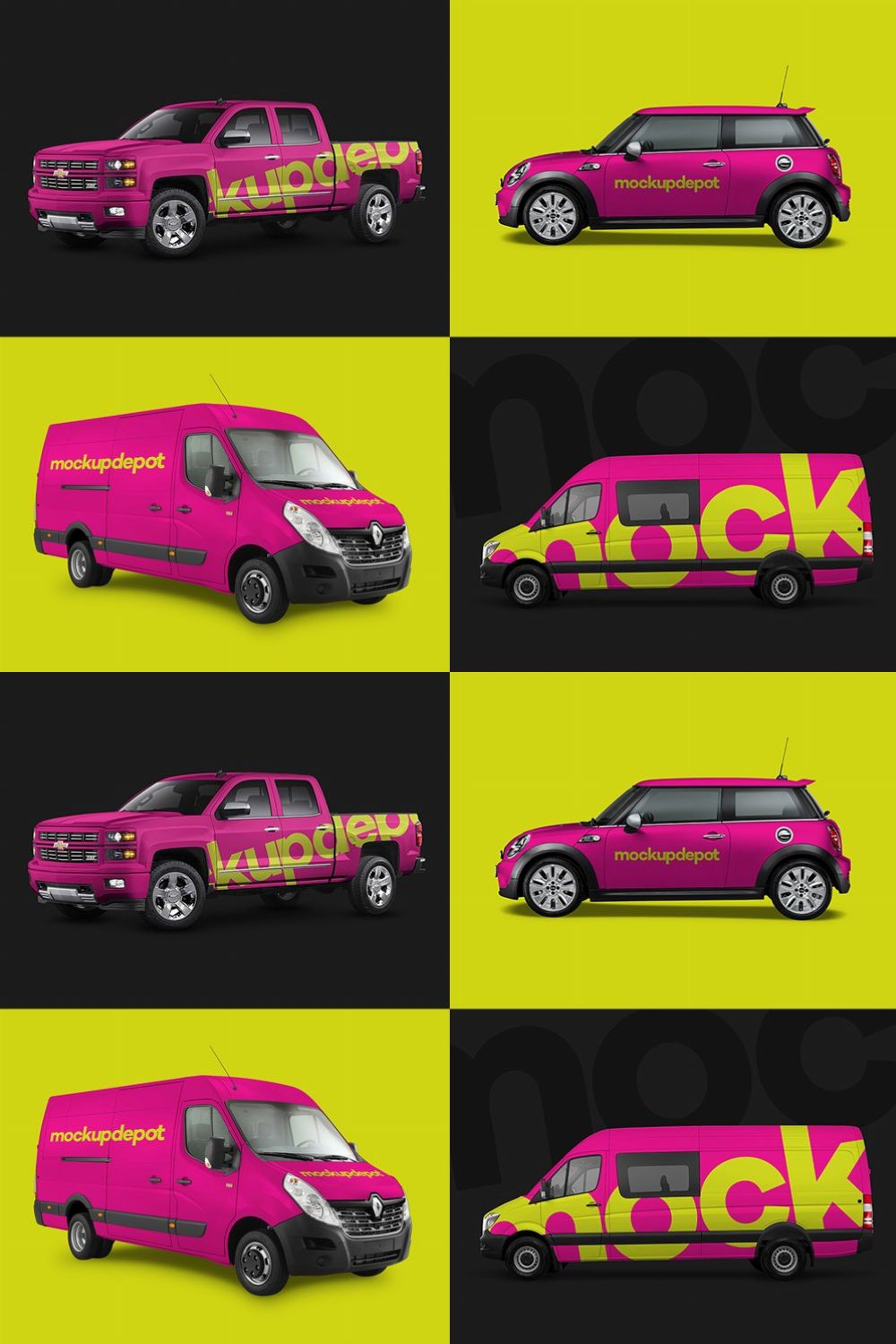 4-Pack Vehicle PSD Mockups pinterest preview image.