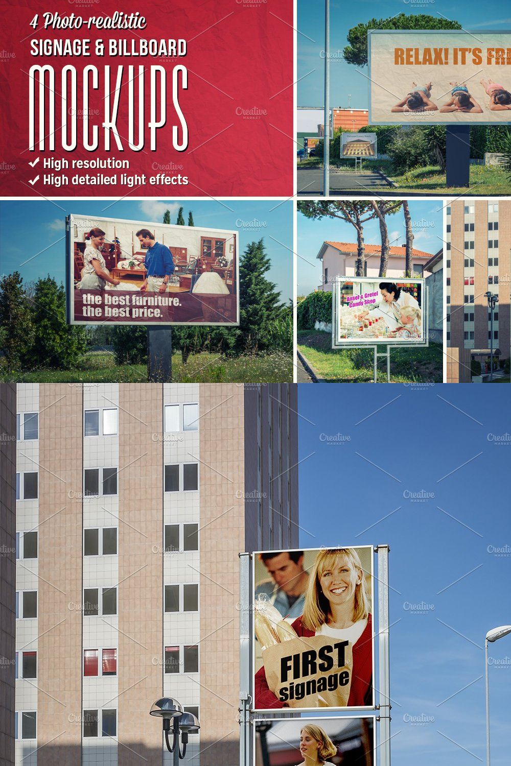 4 Signage & Billboards mockups pinterest preview image.