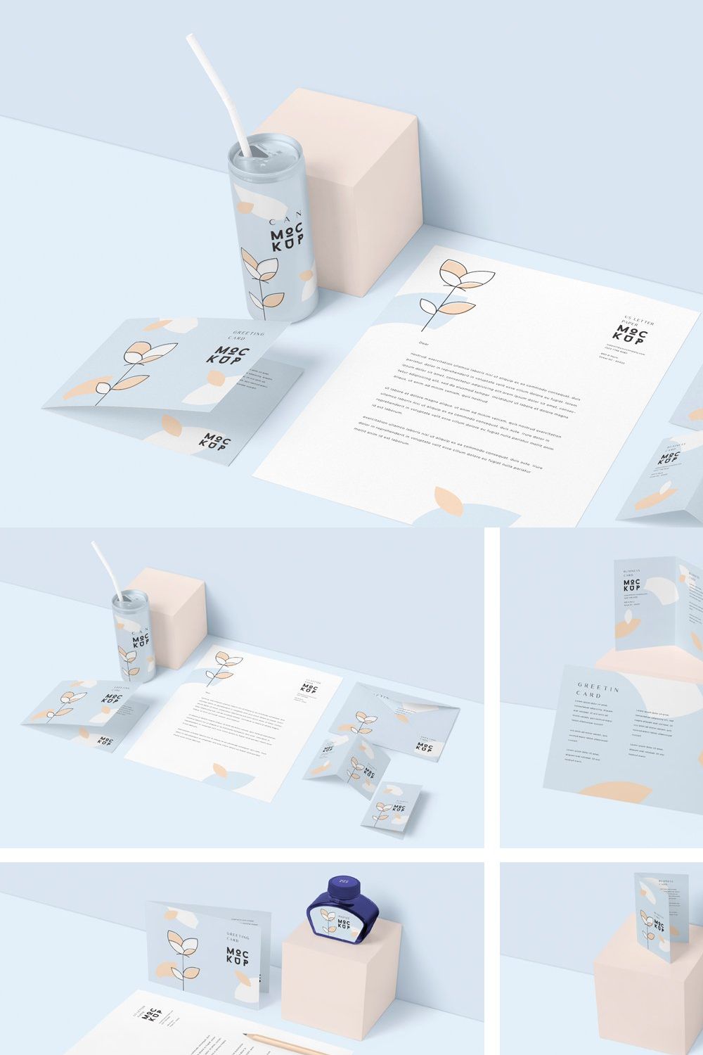 4 Stationery Mockup Scenes pinterest preview image.