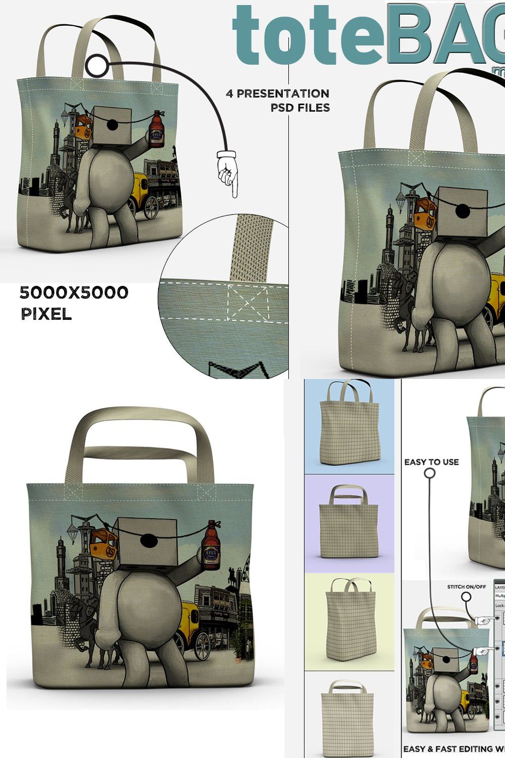 4 Tote Bags pinterest preview image.