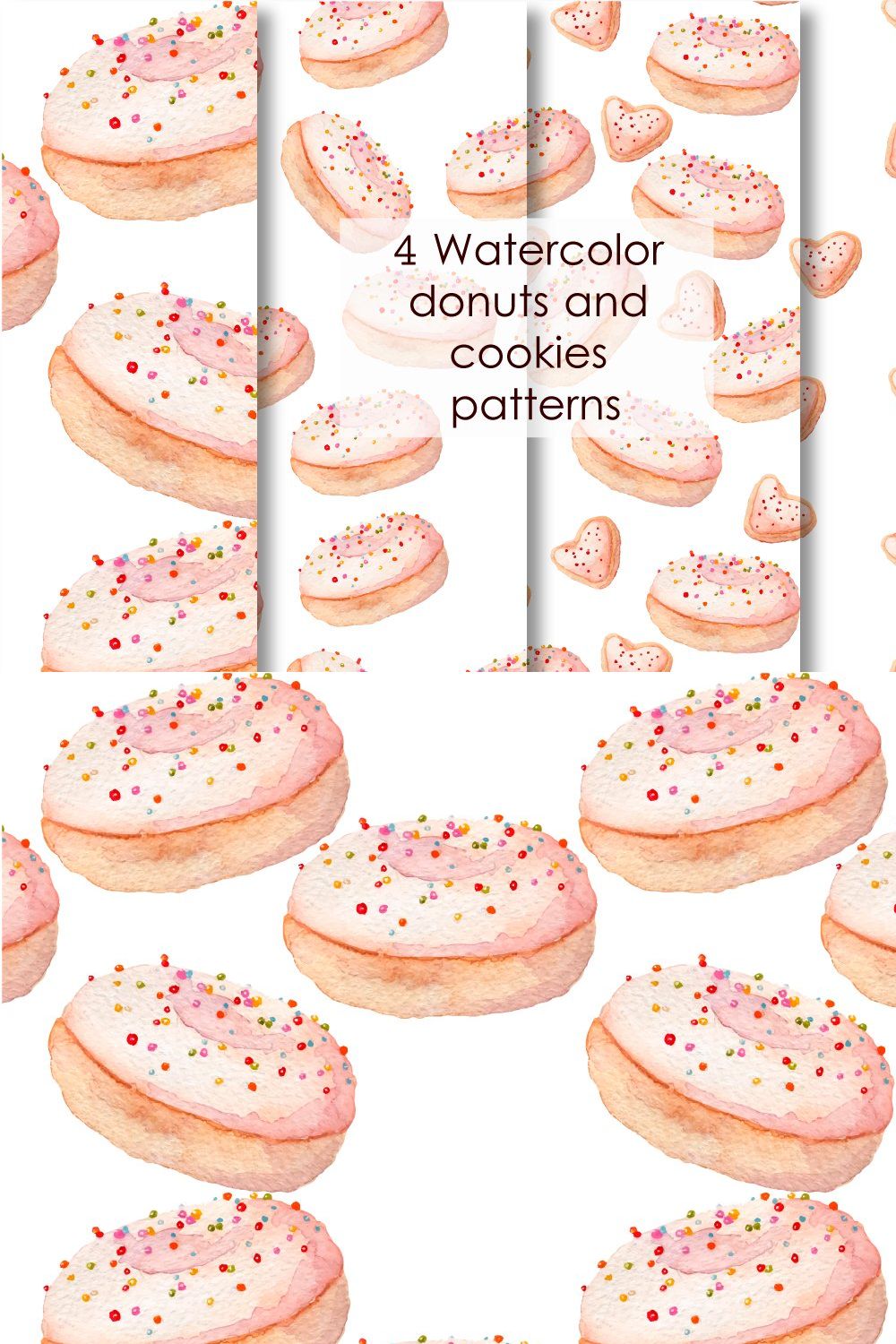 4 Watercolor bakery patterns pinterest preview image.