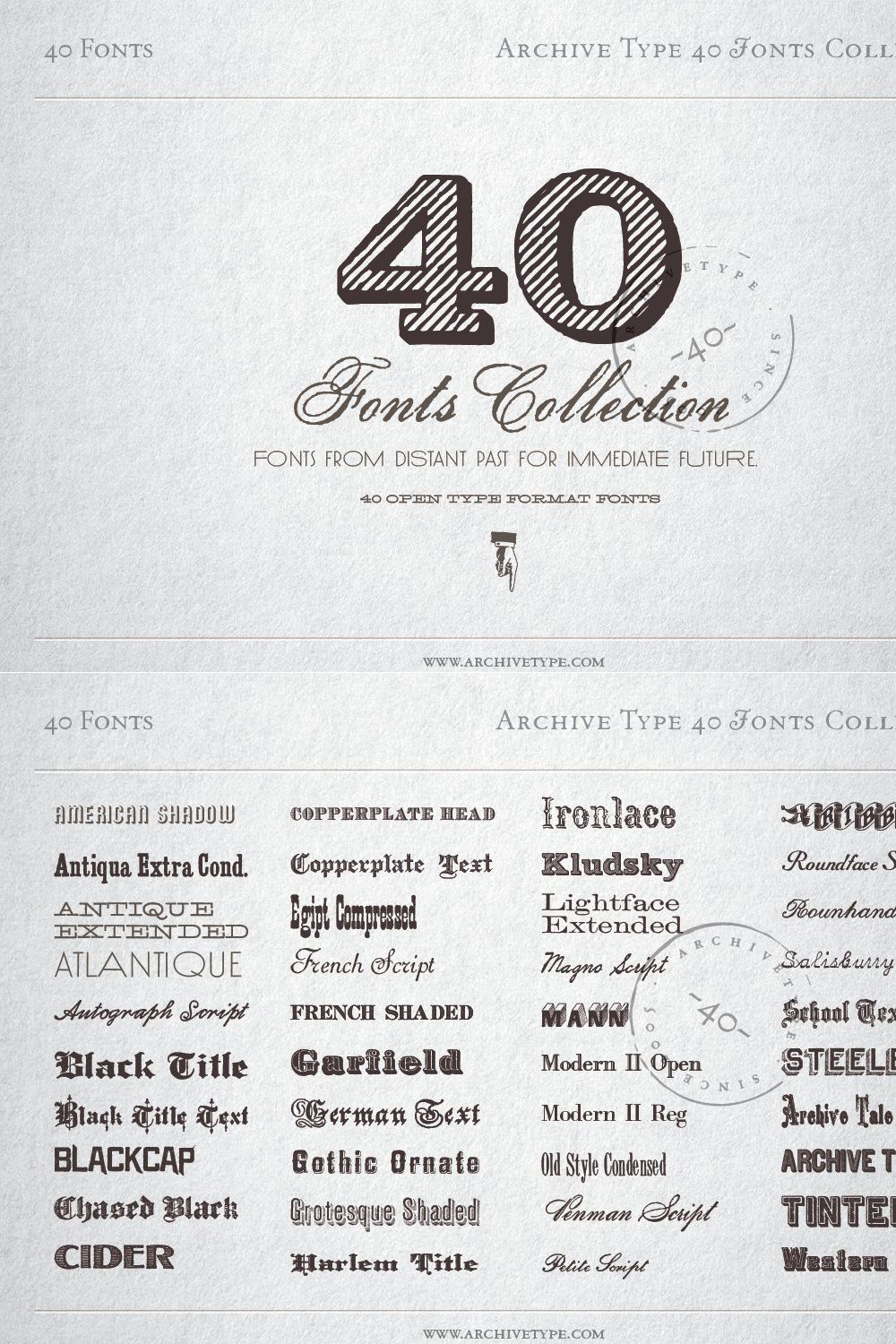 40 Archive Fonts Collection pinterest preview image.