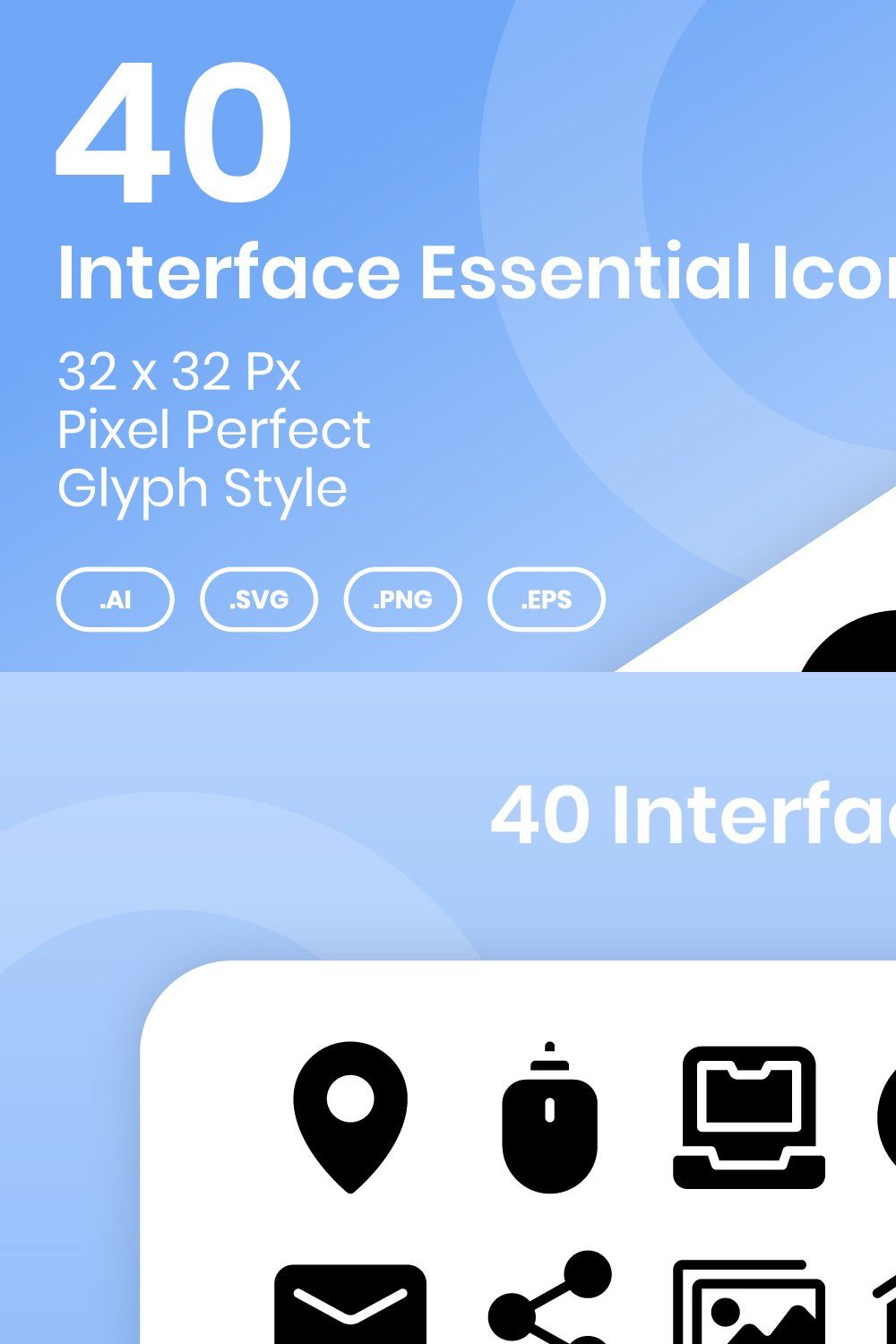 40 Interface Essential - Glyph pinterest preview image.