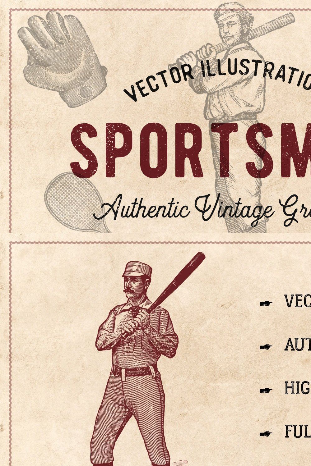 42 Vintage Sports Illustrations pinterest preview image.