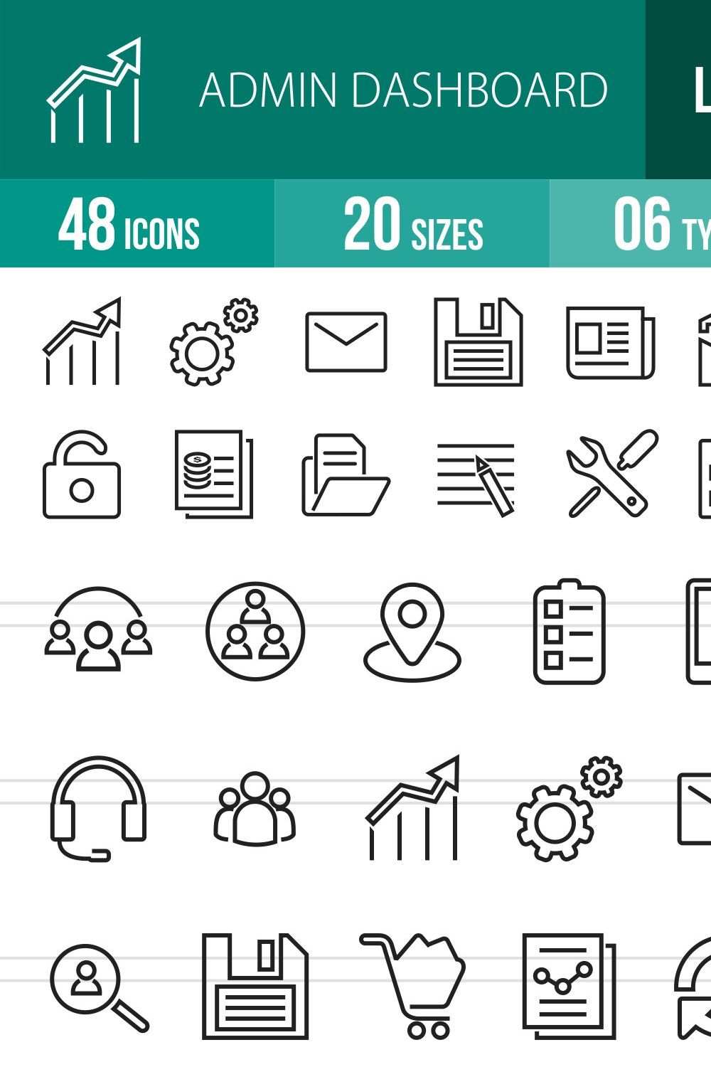 48 Admin Dashboard Line Icons pinterest preview image.