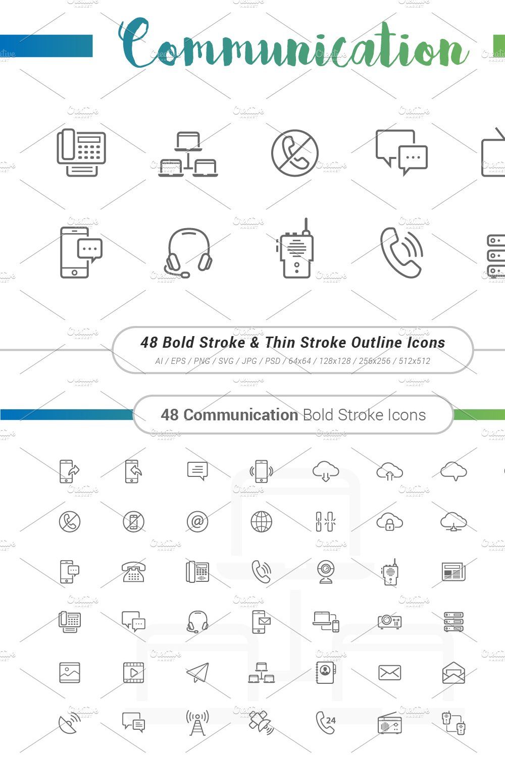 48 Communication Outline Stroke Icon pinterest preview image.