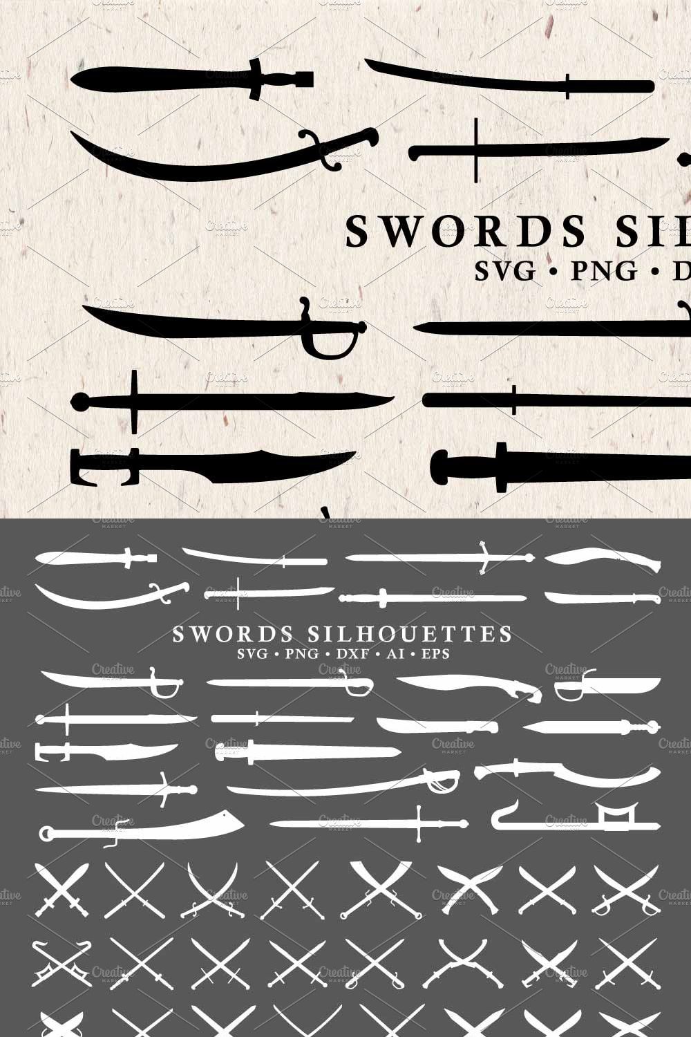 48 Swords Silhouettes Vector pack pinterest preview image.