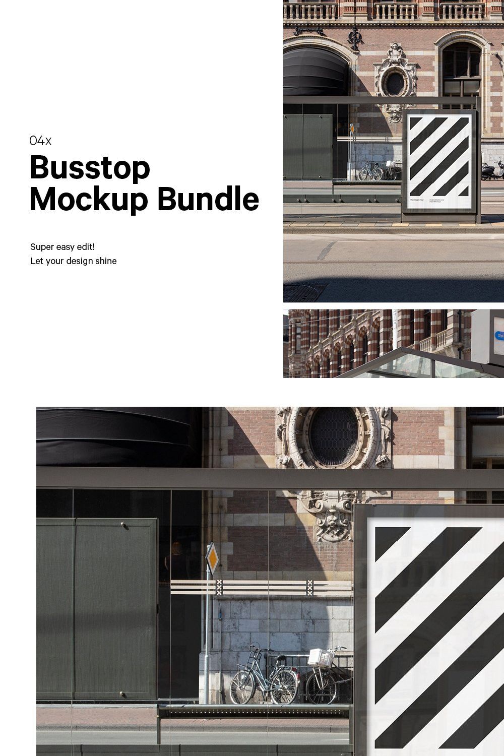 4x Bus Stop Poster Mockup Bundle pinterest preview image.