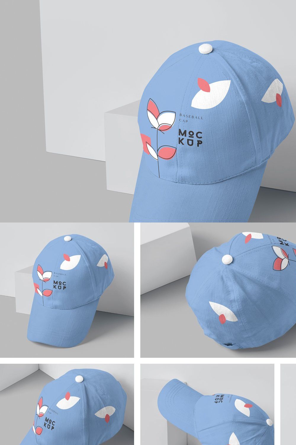 5 Baseball Cap Mockups pinterest preview image.